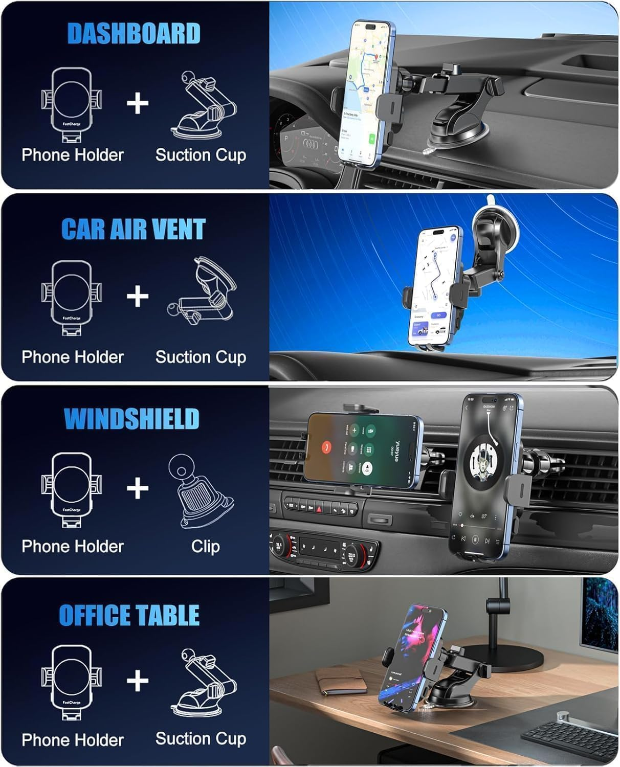 Wireless Car Charger Fast Charge 15W Auto Clamp Car Charger Phone Holder Phone Mount for Iphone 16 15 14 13 12 11 Pro Max Xs, Samsung Galaxy S24 Ultra S23 S22 S21 S20 image number 2