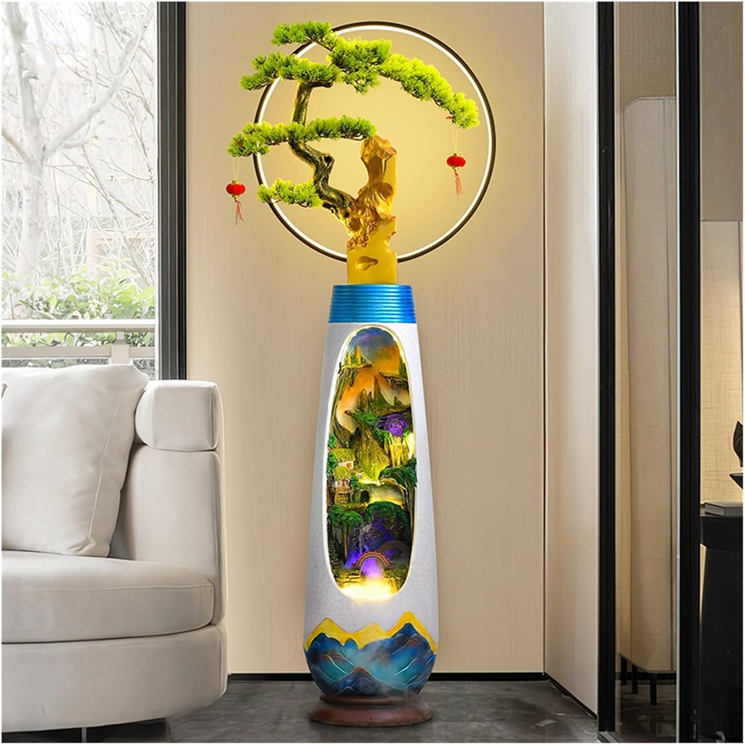 Outdoor Fountain Ase Shape Floor Standing Fountain with LED Light and Humidifier, Balcony Patio Garden Decoration, Housewarming or Opening Gifts(Medium) image number 4