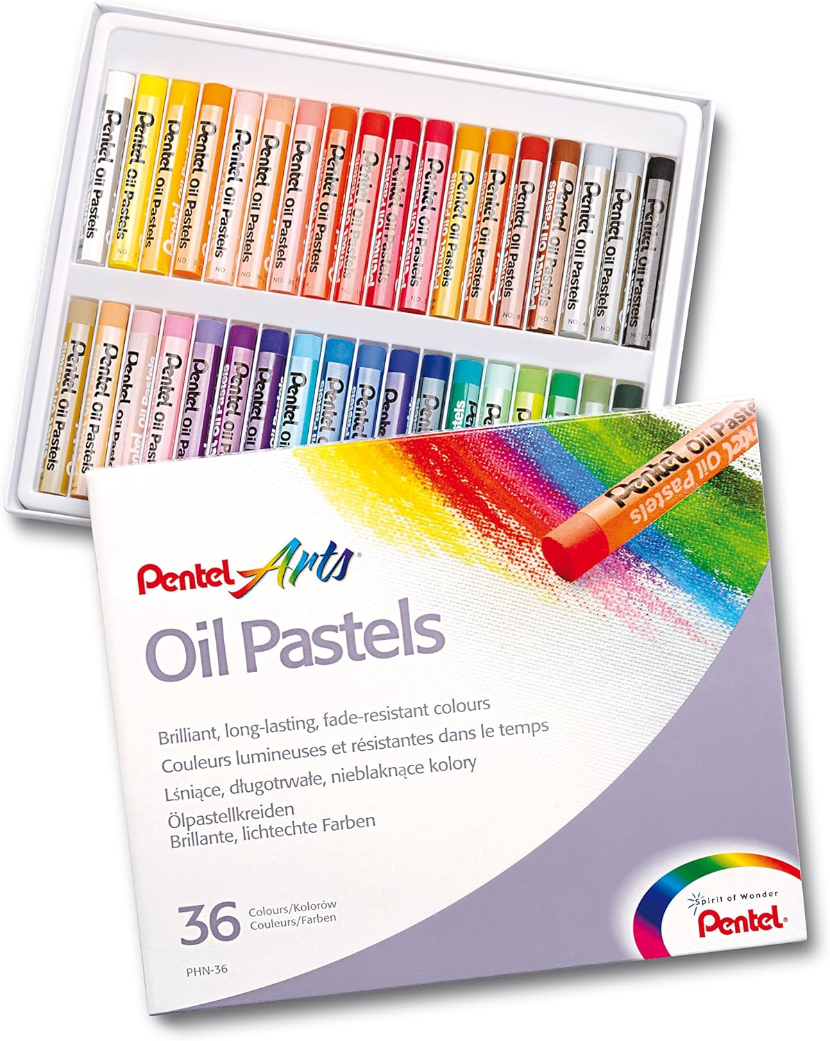 Pentel Arts Oil Pastels, One Pack of 36 Assorted Colours (OPHN-36) image number 1