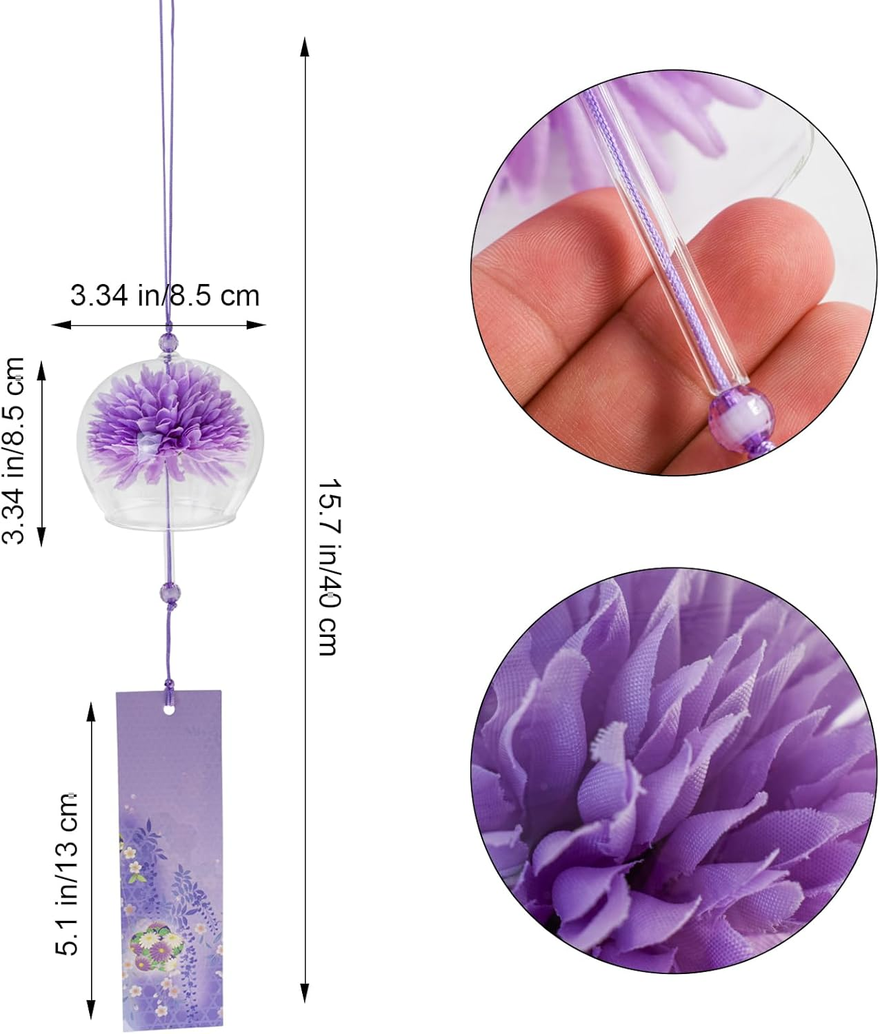 Mrmrkura 6 Pcs Japanese Wind Chimes, Colorful Glass Wind Chimes with Label Handmade Bell Wind Chime Pendent for outside Garden Patio Home Decor (Flower) - Colorful image number 5