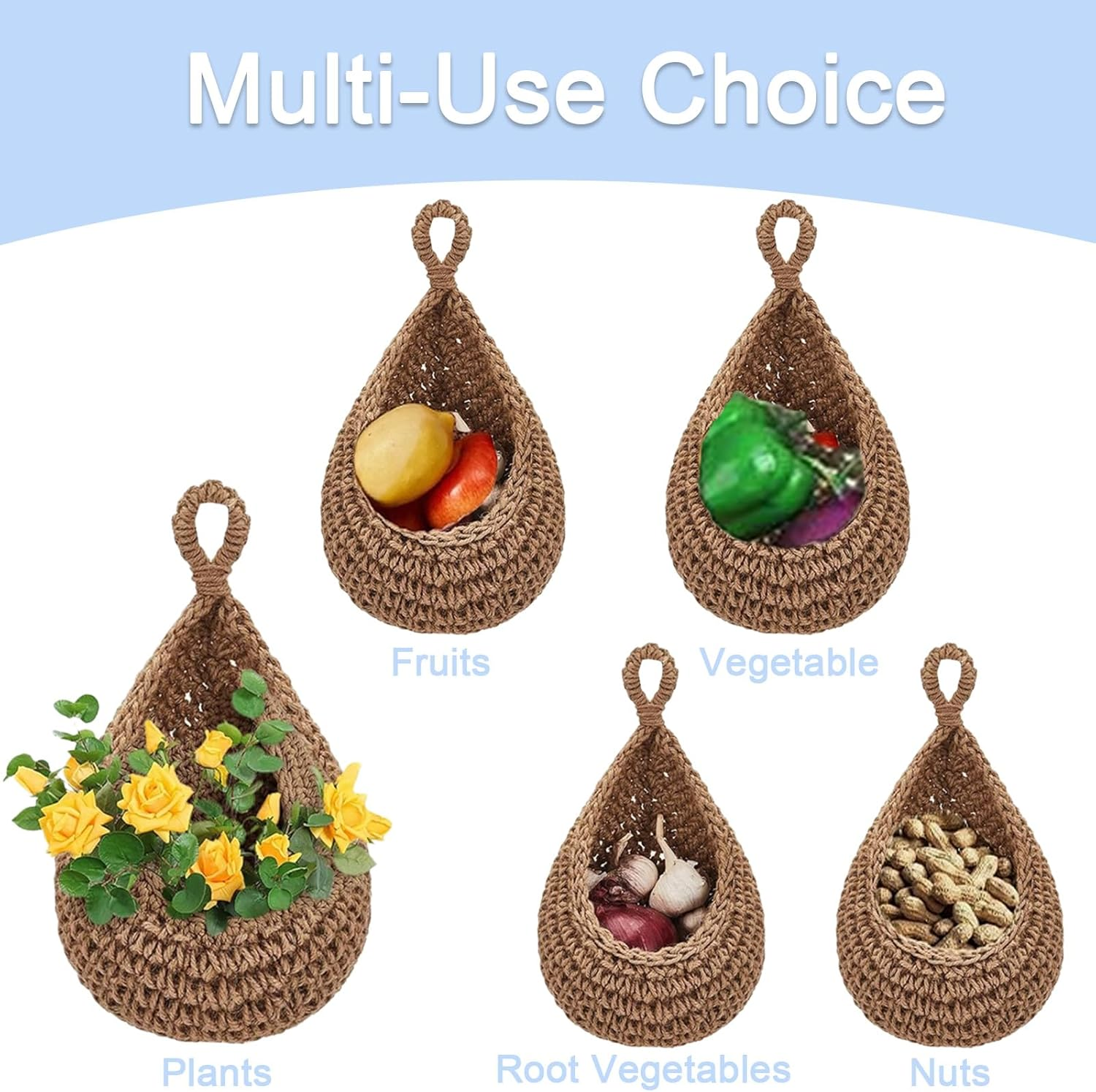 Hanging Wall Vegetable Fruit Baskets for Fruits, Hanging Baskets for Vegetables, Onions, Potatoes, Farmhouse, Home, Restaurant Decor, 3 Size, Linen image number 3