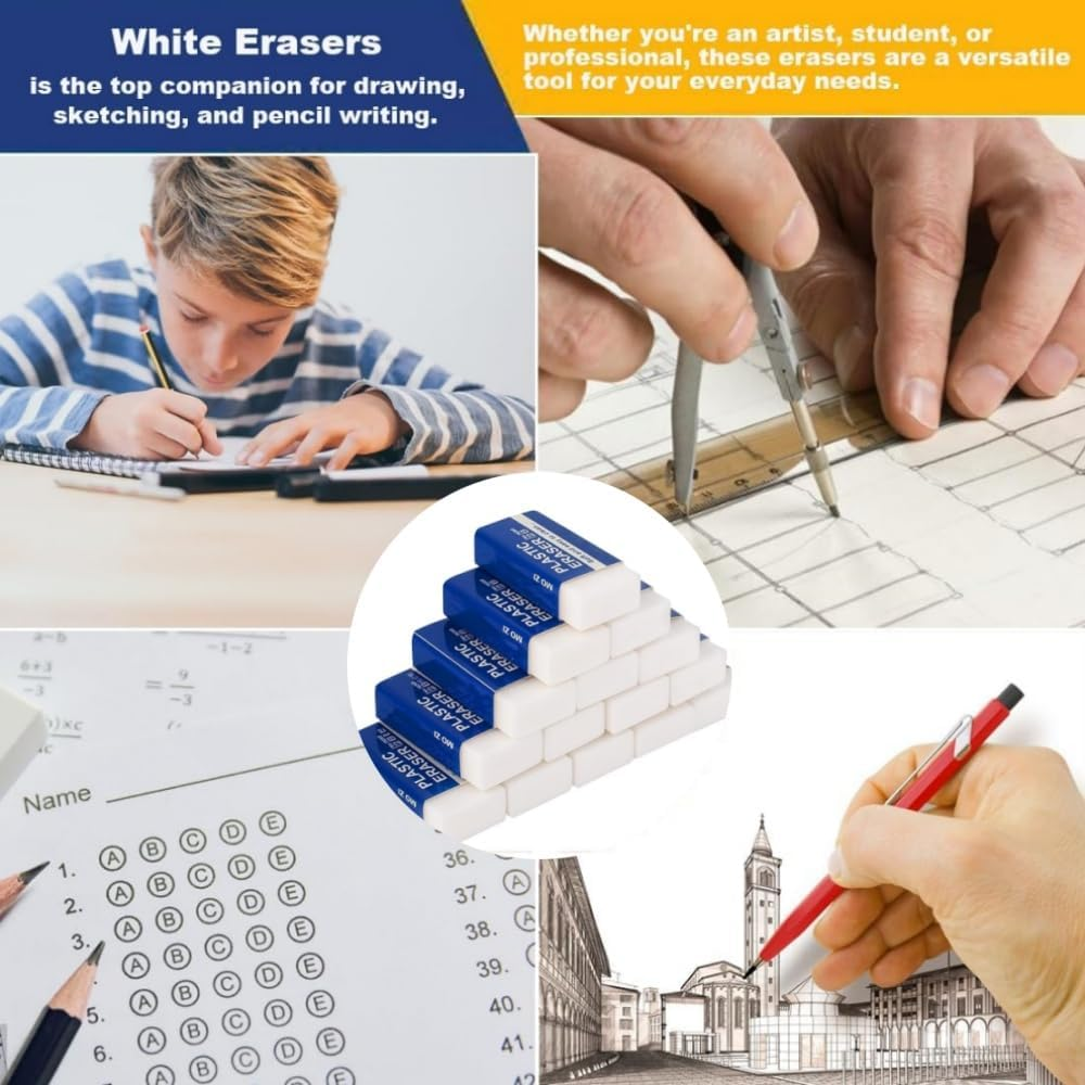DACUAN 2B Erasers Bulk, 30 Pcs Pencil Eraser, White Eraser, 2B Soft Rubbers Erasers for School Office Supply Stationery Sketching Writing Painting (4 X 2 X 1Cm) image number 5