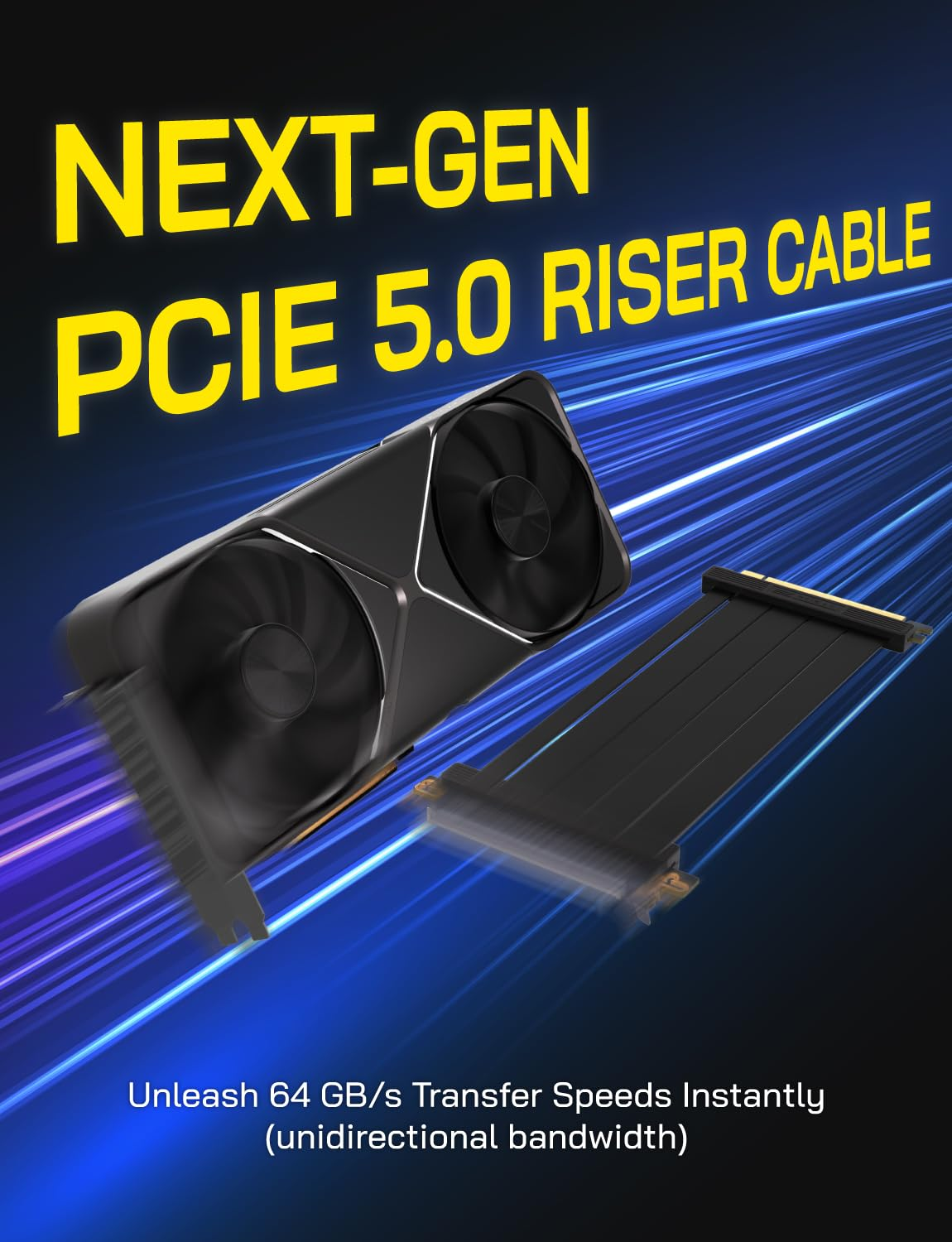 EZDIY-FAB Pcie 5.0 X16 Riser Cable,128Gb/S Bandwidth, for RTX 50/40 & RX 9000/7000 Gpus, Pcie Extension Card, Backward Compatible with Pcie 4.0/3.0,Vertical GPU Mount,Straight-30Cm,Black image number 3