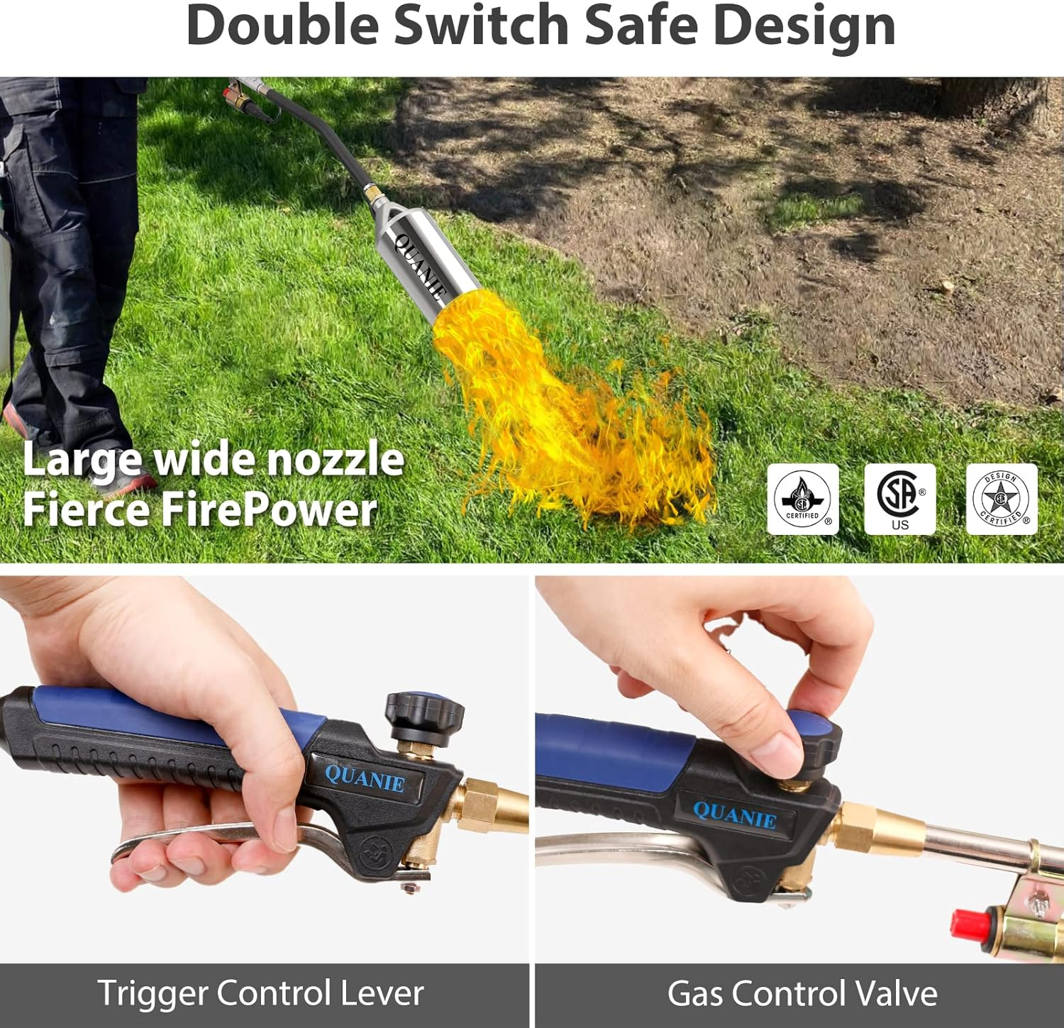 Propane Torch Burner Weed Torch High Output 2,400,000 BTU with 10FT Hose,Heavy Duty Blow Torch with Flame Control and Turbo Trigger Push Button Igniter,Flamethrower for Garden Wood Ice Snow Road (Blue