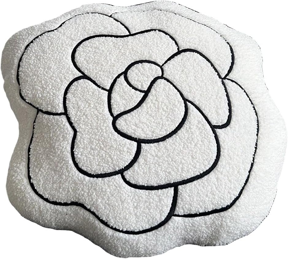 AIMALL Camellia Floral Knit Throw Pillow, 17.7" Casual Black & White Cushion, Decorative French Style Soft Accent for Home Decor