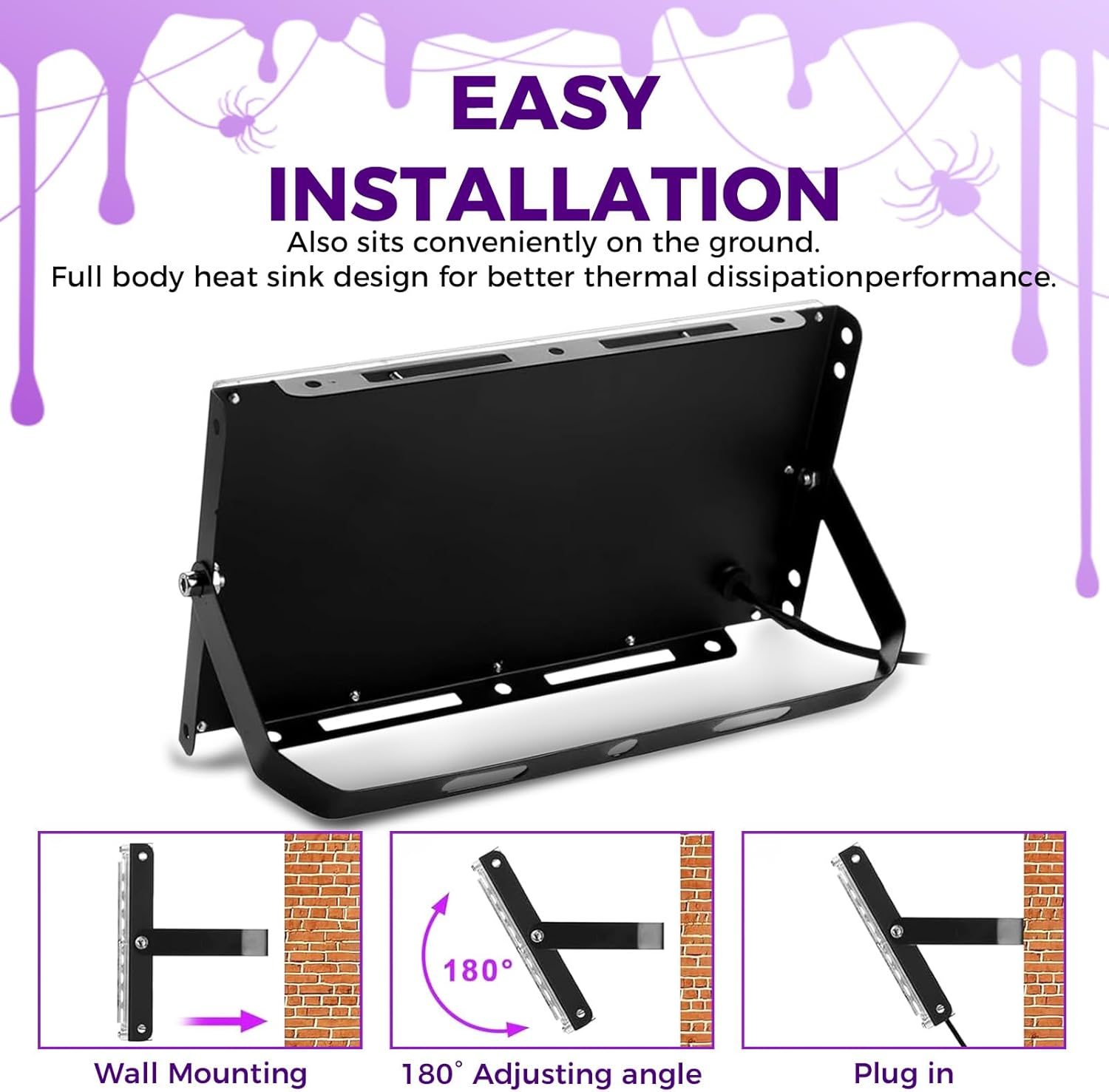 UV Black Light, 100W Black Lights, UV Flood Light AC220-240V, IP65 Waterproof, Blacklight Purple Glow in the Dark Paint Party Decorations Fixtures for Poster Room Stage Halloween image number 4