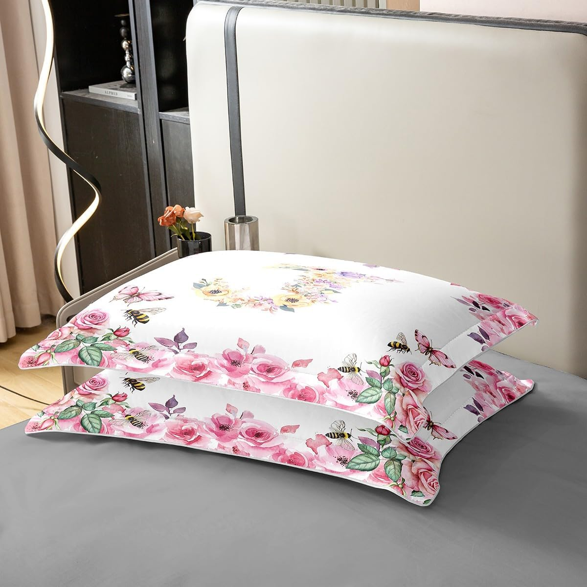 Initial A-Z 100% Cotton Duvet Cover, 135 X 200 Cm Initial Letter J Bed Linen Set for Boys Girls, Floral Monogram Bed Set, Romantic Rose Alphabet Duvet Cover with 1 Pillowcase for Bedroom image number 4