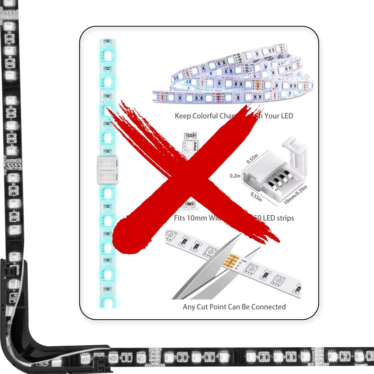 BOXPUT LED L Shaped Corner Bracket Light Strip Connectors Replacement LED Lighting Adapter, Installation Clip for 8Mm to 12Mm LED Strips CH1 (Black) image number 6