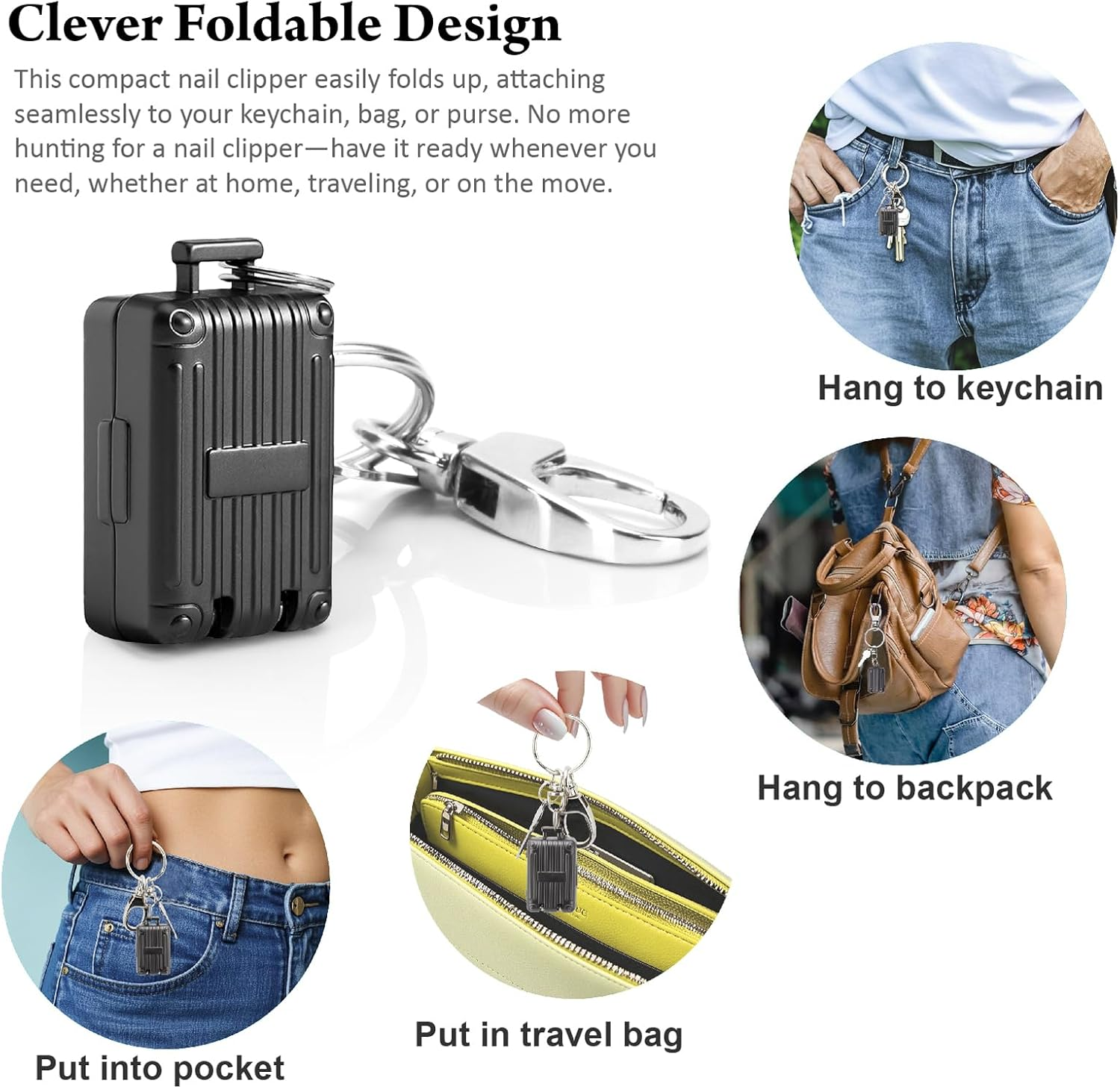 ABLY Portable Foldable Travel Nail Clipper, Stainless Steel Splash Proof Design, Mini Nail Trimmer Ideal for Home and Outdoor Activities (Black) - Black image number 4