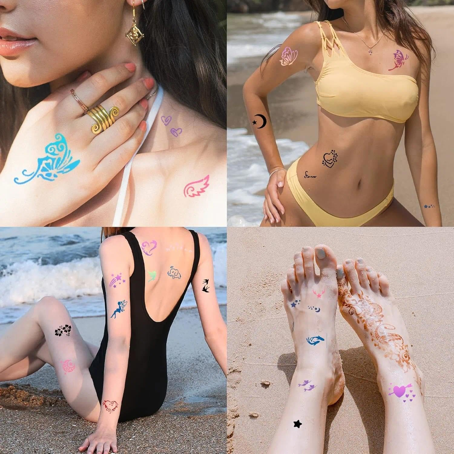 Temporary Tattoo Stencil Kit - 575Pcs - 20 Sheets for Body Art Designs - Includes Glitter Tattoo Stencils - Easy for Beginners - Perfect for Festivals and Parties - Geiwogwc