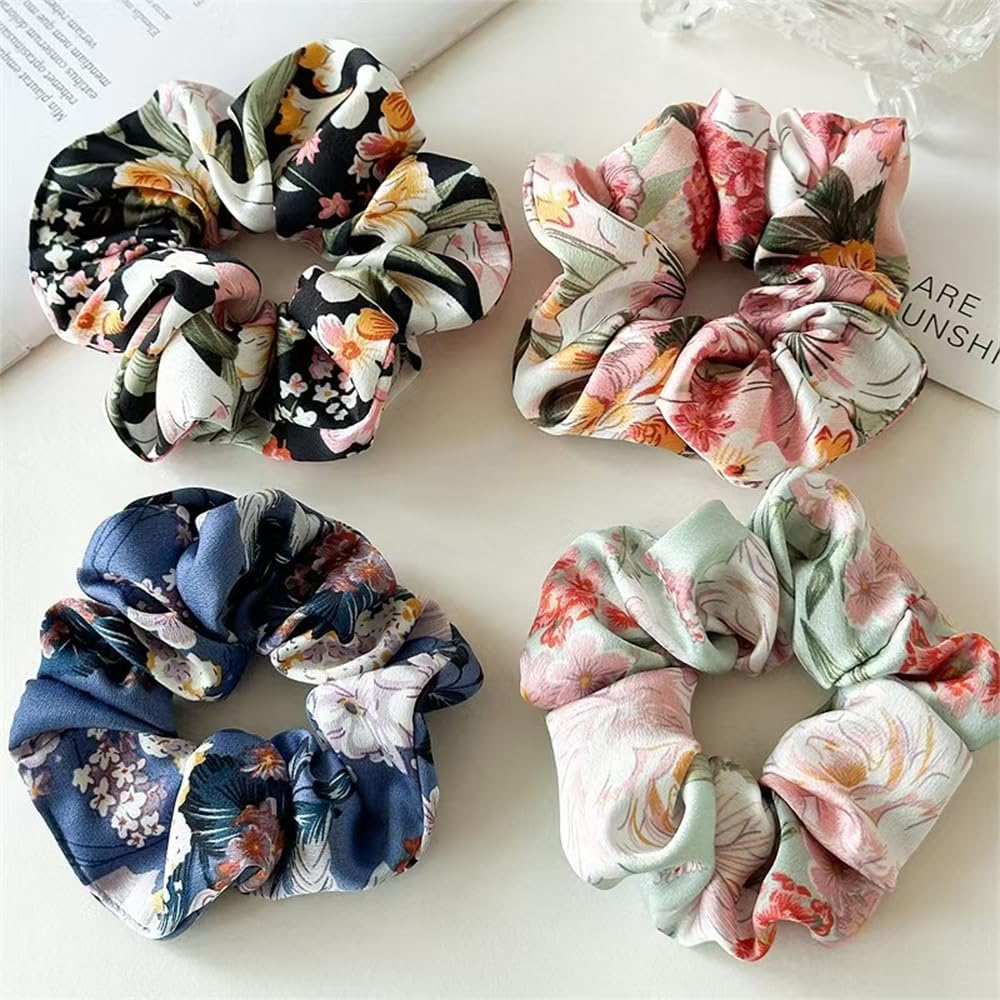 Hair Scrunchie with Bow, Soft Broken Chiffon Bowknot Hair Bobbles, Ponytail Holder, Elastic Hair Band for Women (Pack of 4) image number 2