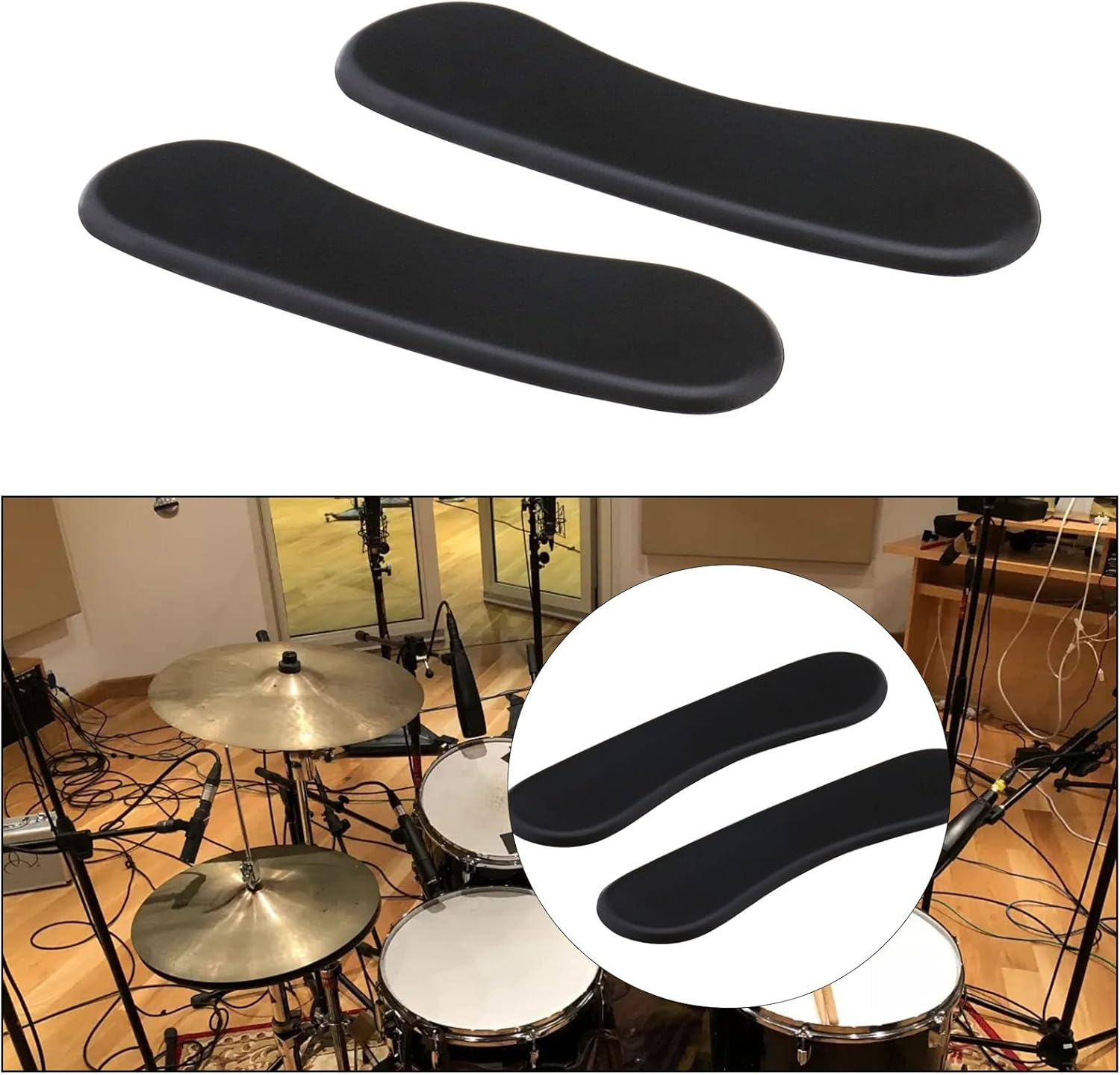Emagtech 10PCS Drum Dampener Gel Pads Soft Silicone Oval and Long Strip Drum Silencers Pads for Drums Kits Snare Drums Cymbal Percussion Instrument Black image number 4