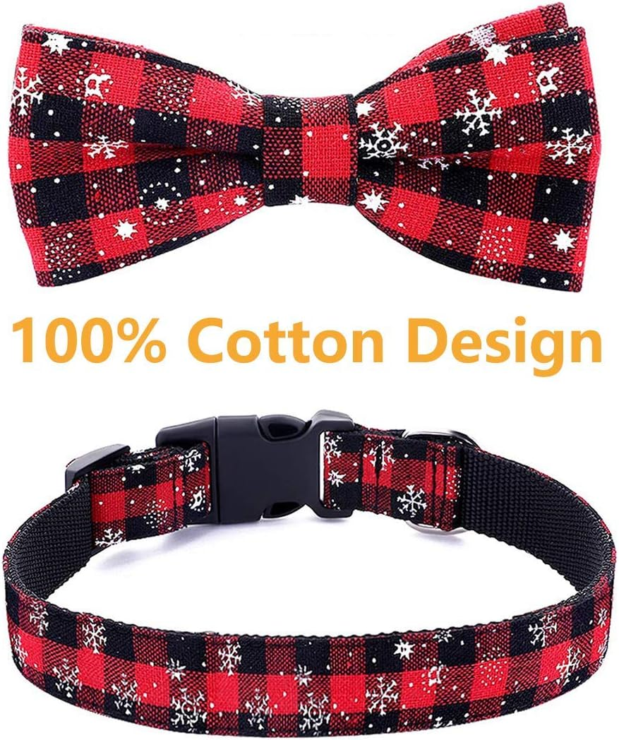 Moonpet Xmas Christmas Dog Collar with Bow Tie - 100% Cotton Nylon Design Adjustable Handmade Dog Collar - Cute Fashion for Small Medium Large Dogs-S image number 2