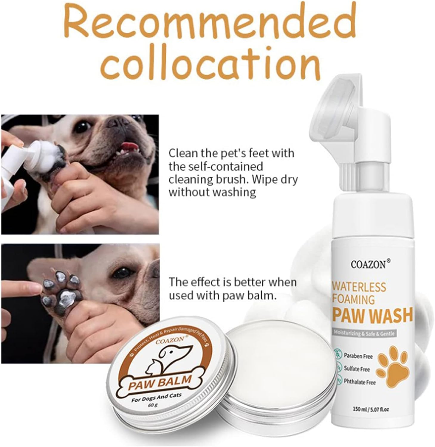 Purevie Dog Paw Cleaner Set, with 150Ml Dog Paw Cleaner & 60G Dog Paw Balm, 100% Natural Paw Pad Balm for Pets, Repairs & Restores Dry, Cracked & Damaged Paws, 2 Oz Canine Paw Moisturizer image number 4