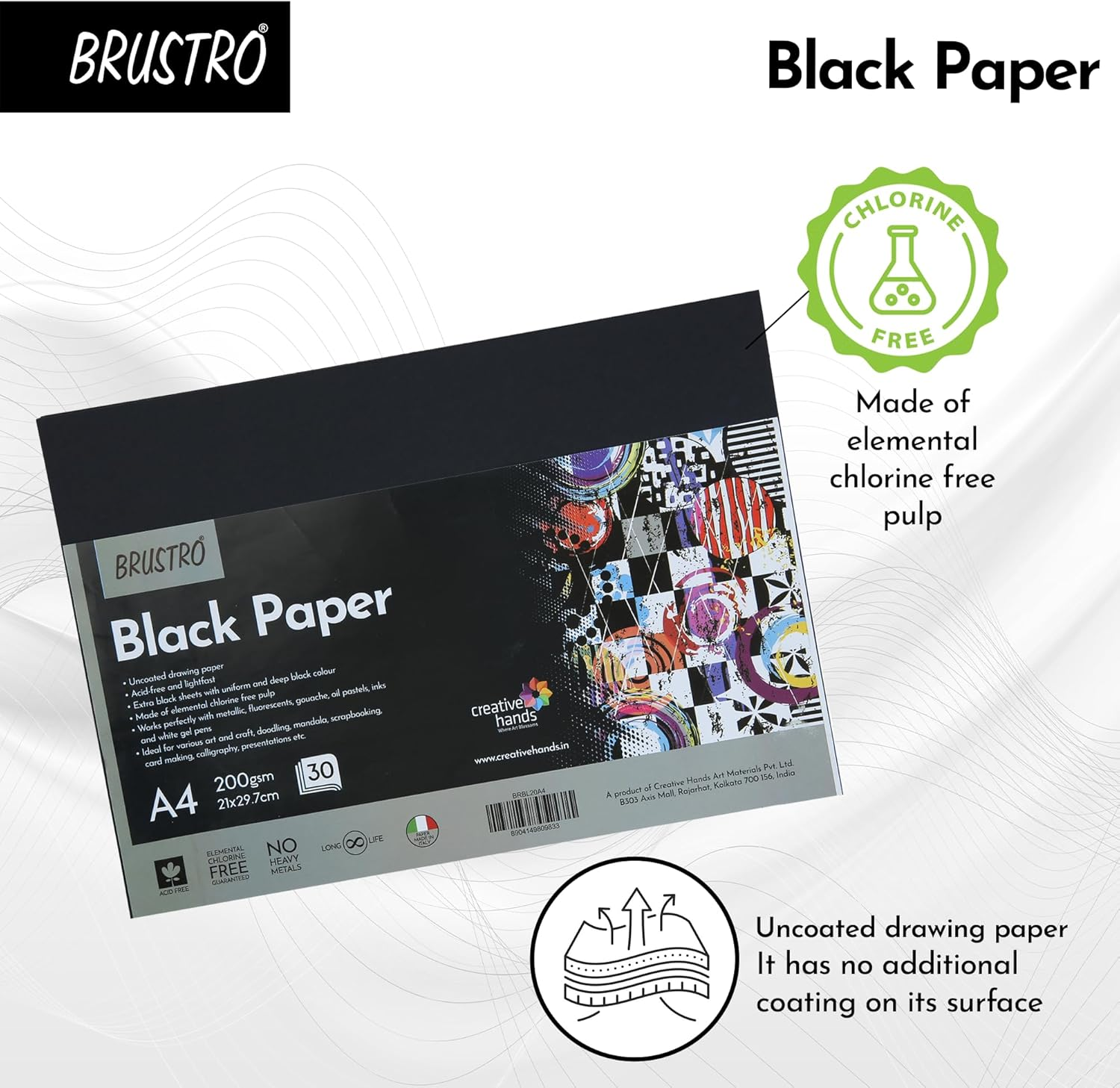 Brustro Black Paper - 200 GSM A4 (Pack of 30 Sheets) image number 4
