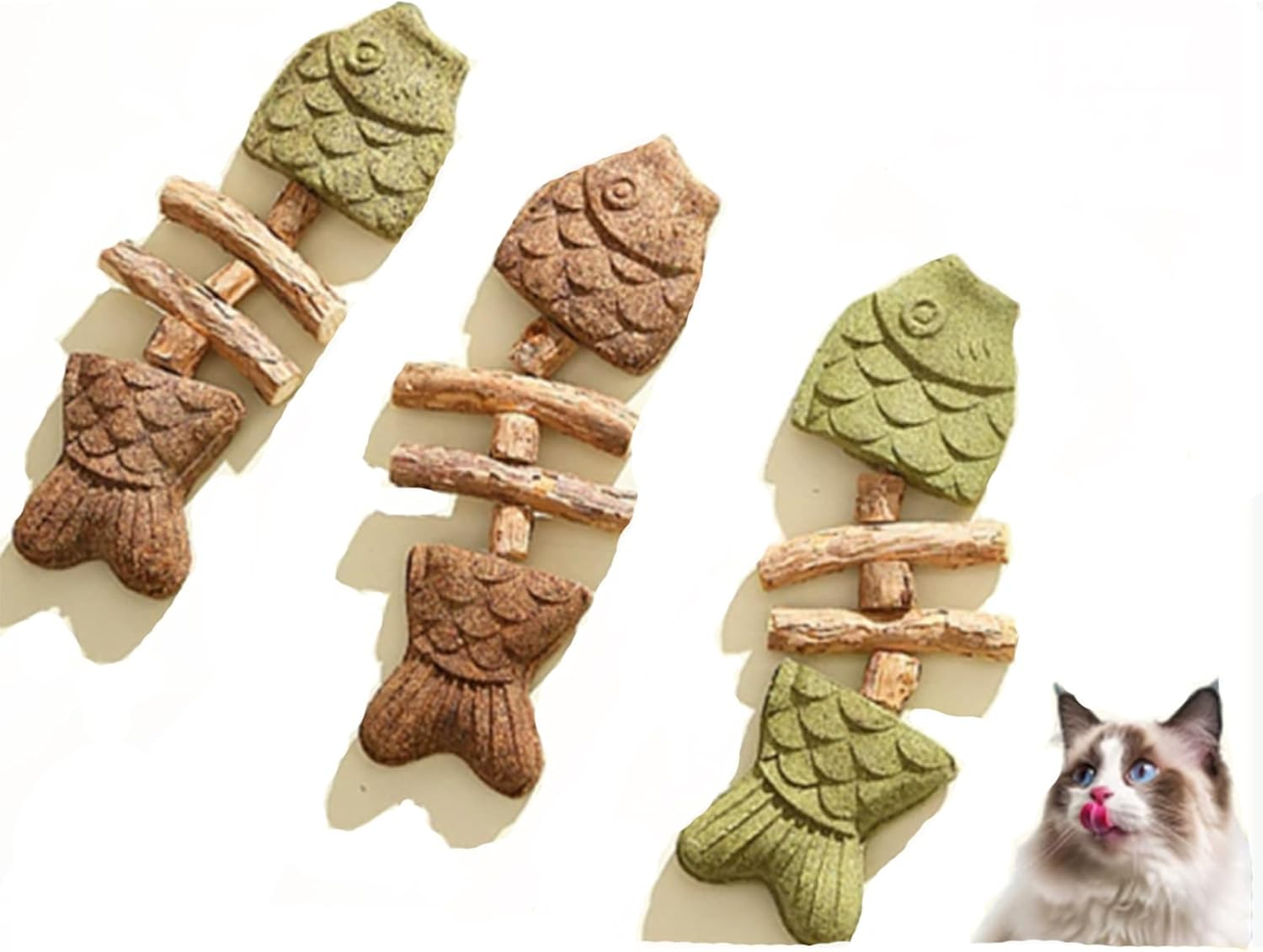 JCBCKJ 3-Pack Creative Cat Chew Toy, Cat Fish Toy Mu Tianliao and Gall Fruit Blend, Catnip for Stress Relief, Appetite Boost, Teeth Cleaning of Interactive Cat Toy