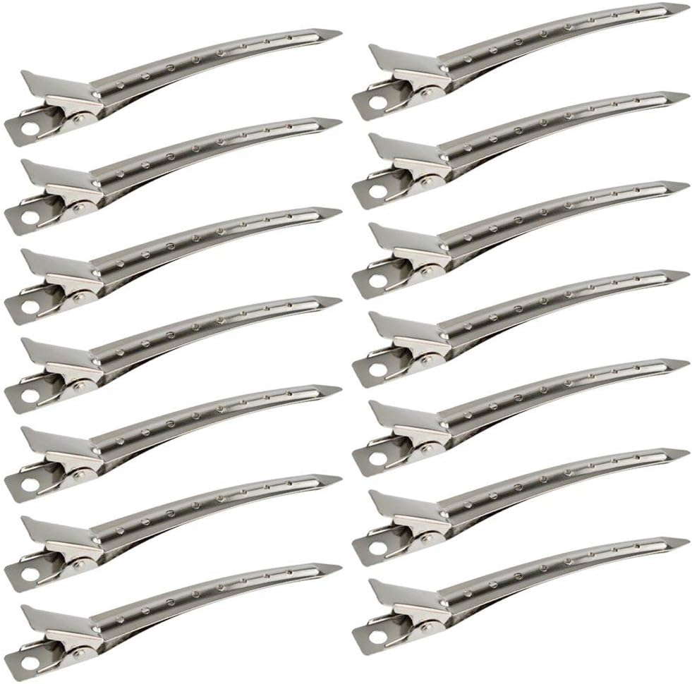 24 Packs Duck Bill Clips, Bantoye 3.5 Inches Rustproof Metal Alligator Curl Clips with Holes for Hair Styling, Hair Coloring, Silver image number 4