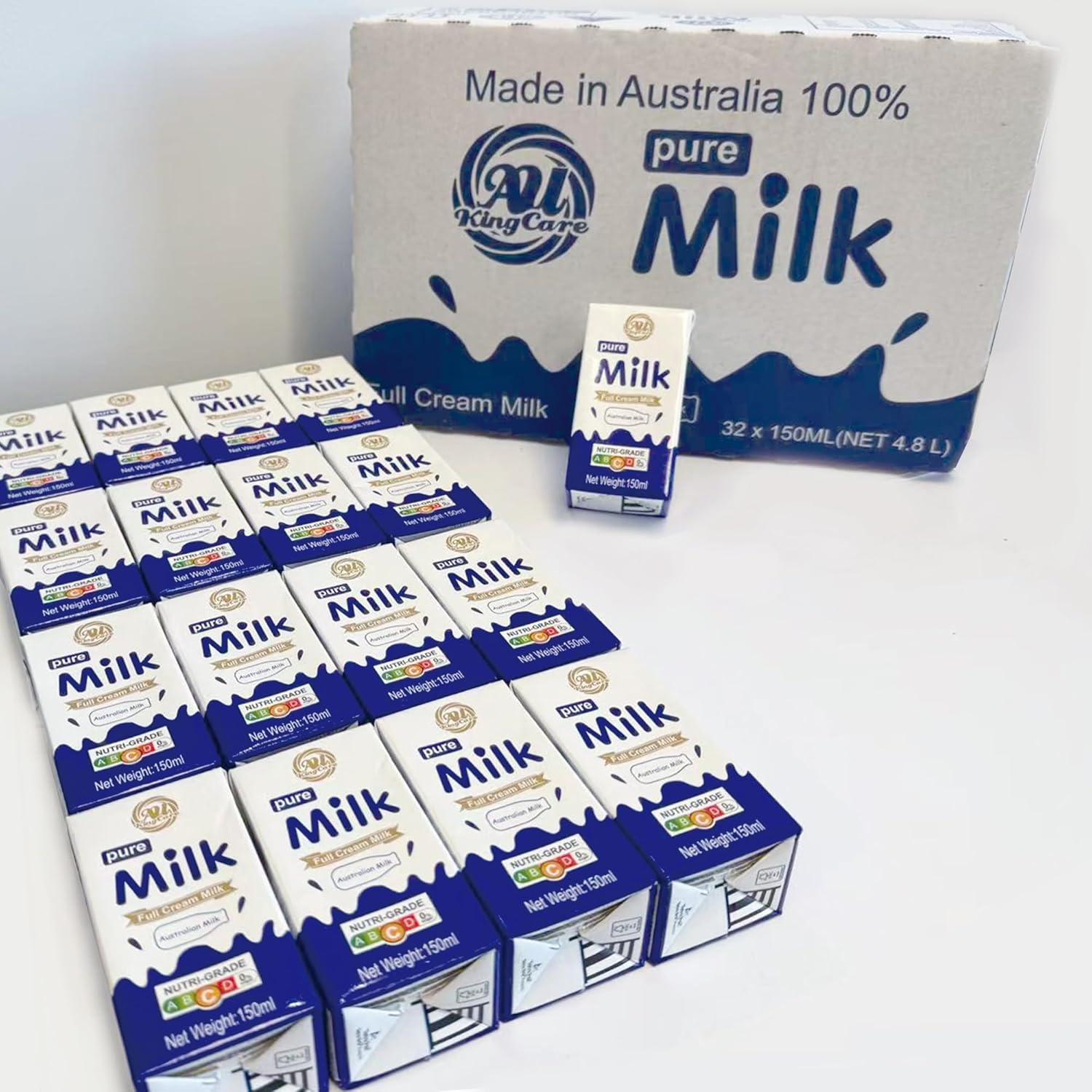 Au Kingcare Pure Full Cream Milk 150Ml*32Box/Carton - Foil Tab Packaging, Eco-Friendly