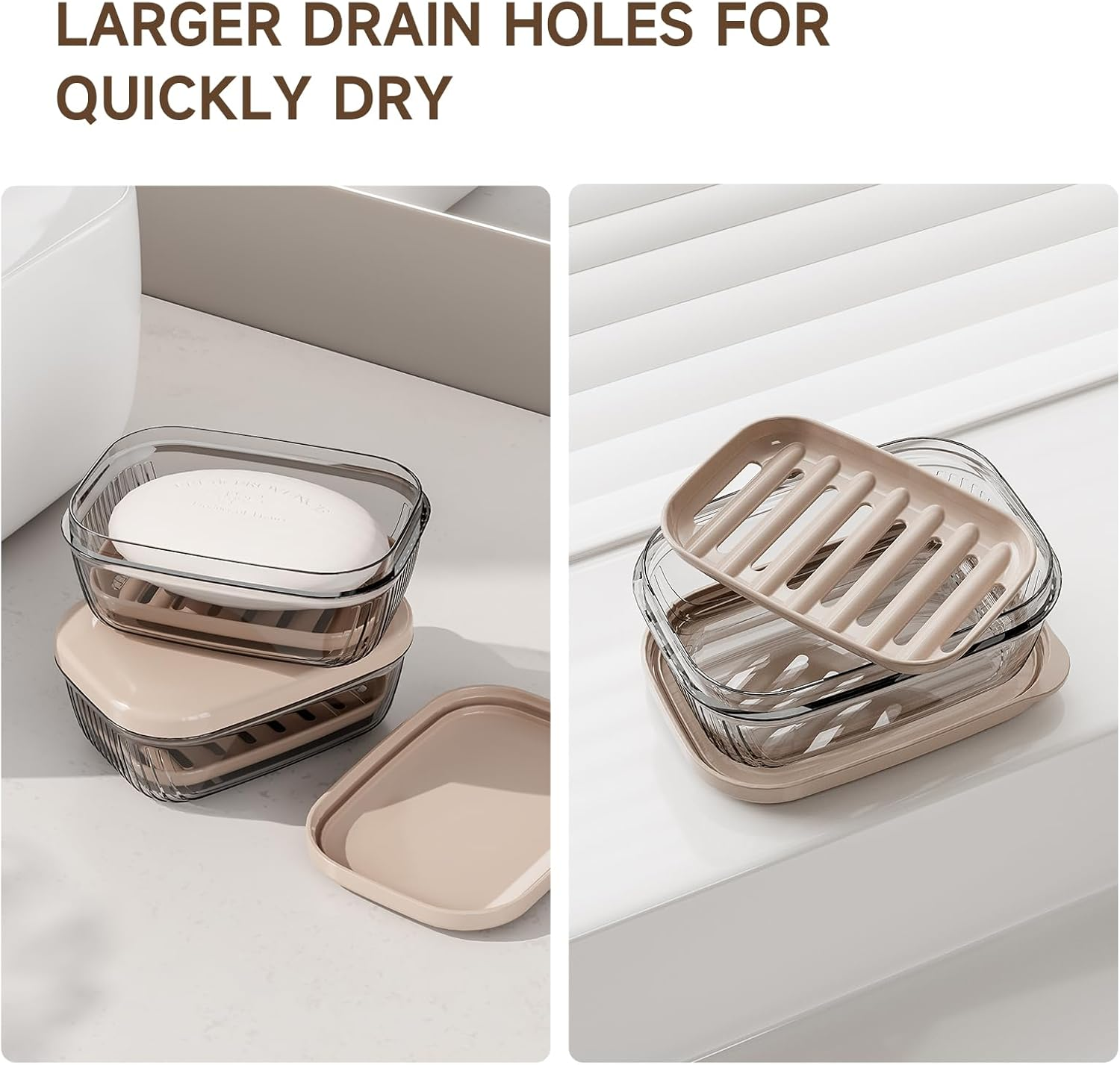 Topavatop Travel Soap Case, Leakproof Soap Box with Lid, Bar Soap Holder for Traveling, Portable Soap Box with Drainage Layer, Draining Soap Dishes for Gym, School, Camping, Trip - Beige - 1Pcs - Beige image number 6