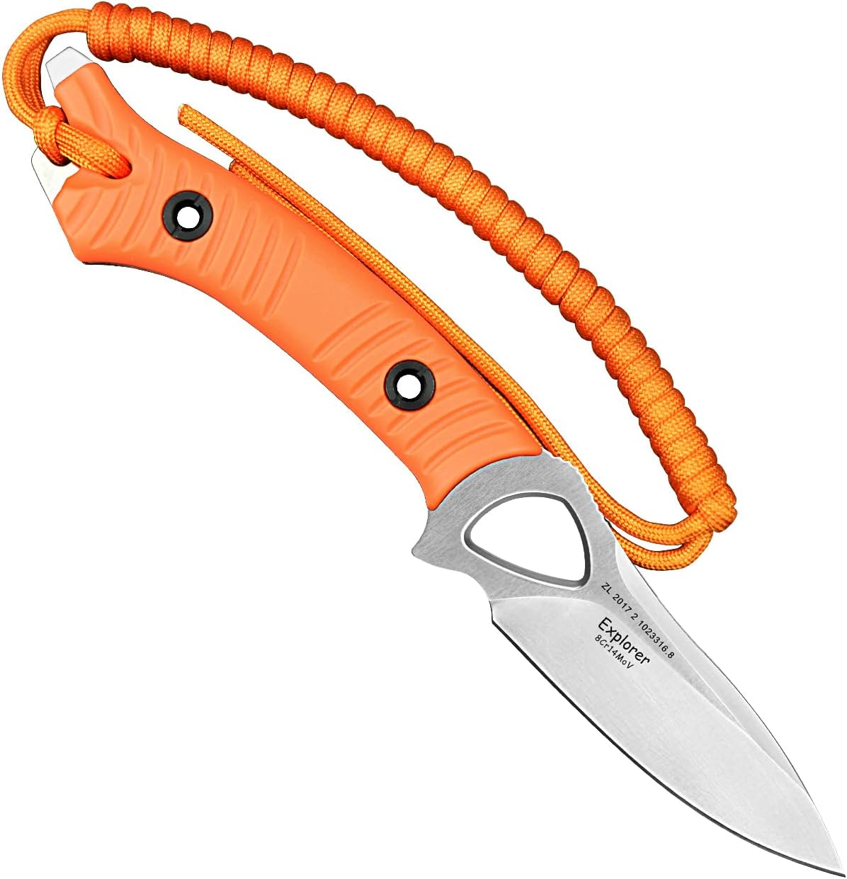 TONIFE Explorer Fixed Blade Knife with Plastic Sheath 8Cr14Mov Blade Survival Knife, Fiberglass Reinforced Nylon Handle for Outdoor Camping Knife EDC Knife (Orange+Satin) image number 1