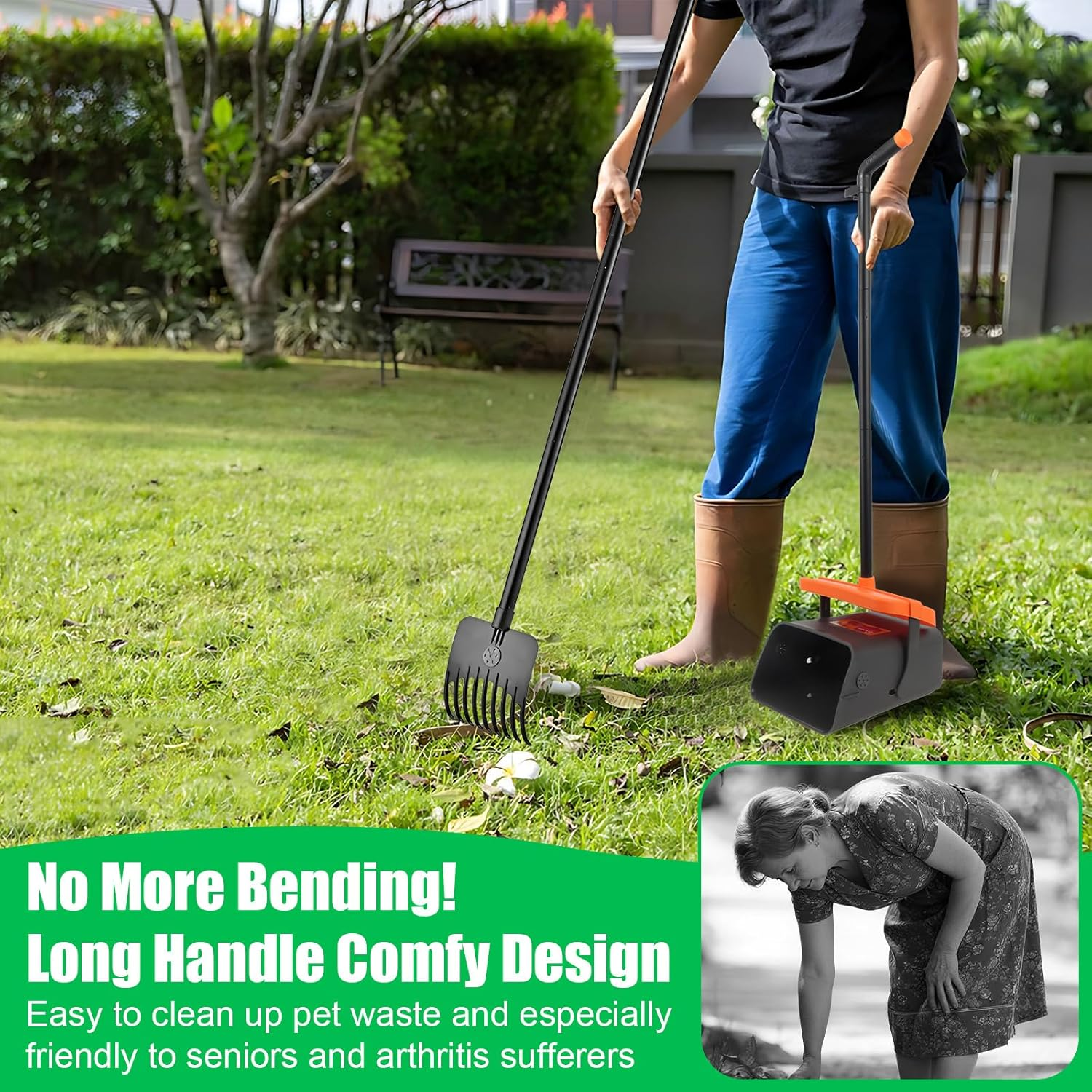 Pooper Scooper, Large Swivel Dog Poo Bin with Lid, 46" Adjustable Long Handle Dogs Poop Scoop with Waste Bags, Pet Waste Use for Garden, Yard, Grass, Dirt or Gravel - Easy to Clean Pet Supplies image number 3