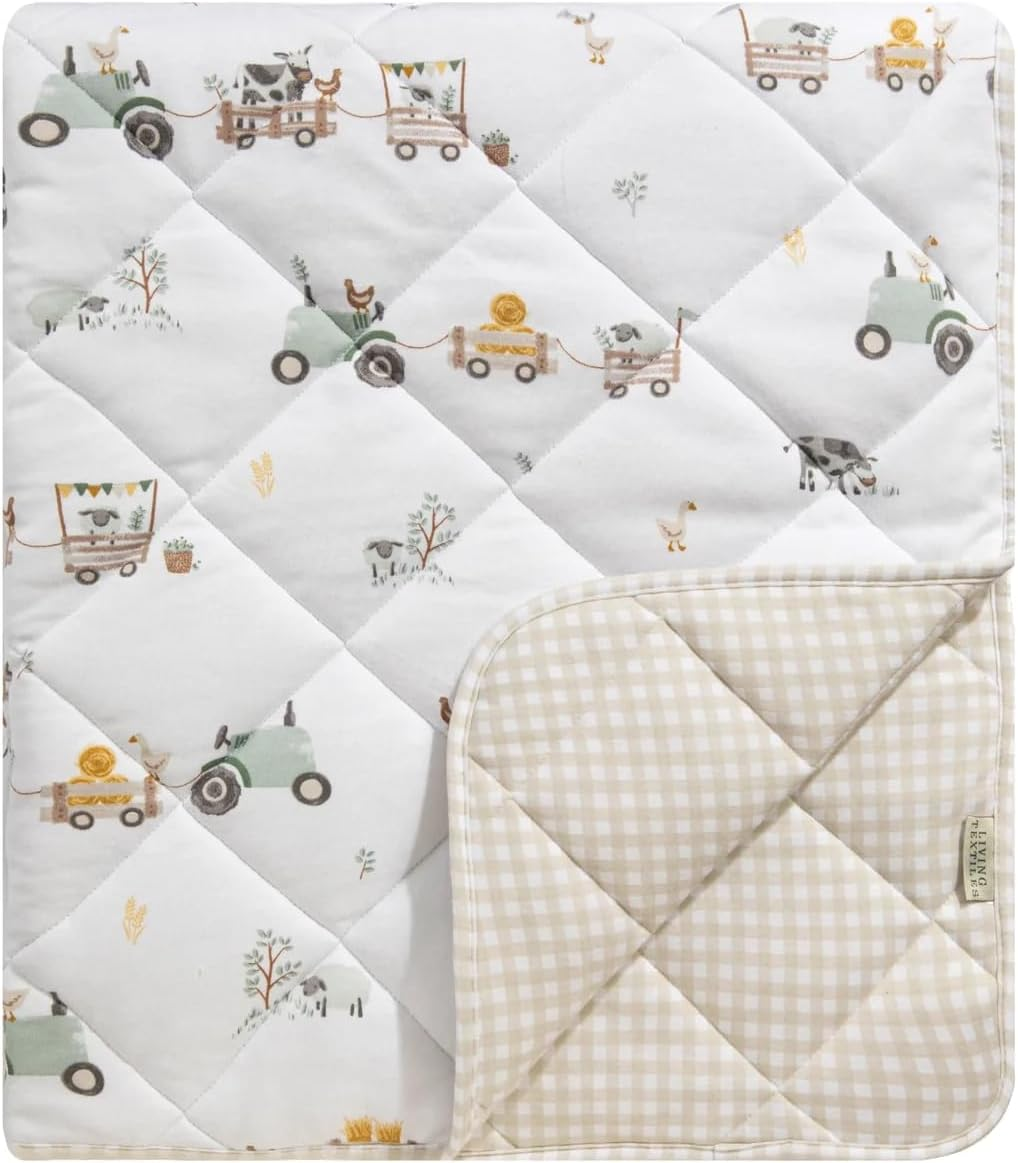 Living Textiles Organic Reversible Cot Comforter - Tractor Ride, Premium Fabric for Baby'S Best Comfort, Super Soft Baby Quilt for Crib Bed, Stroller, Cot,Moisture Resistant - 95 X 110Cm image number 4
