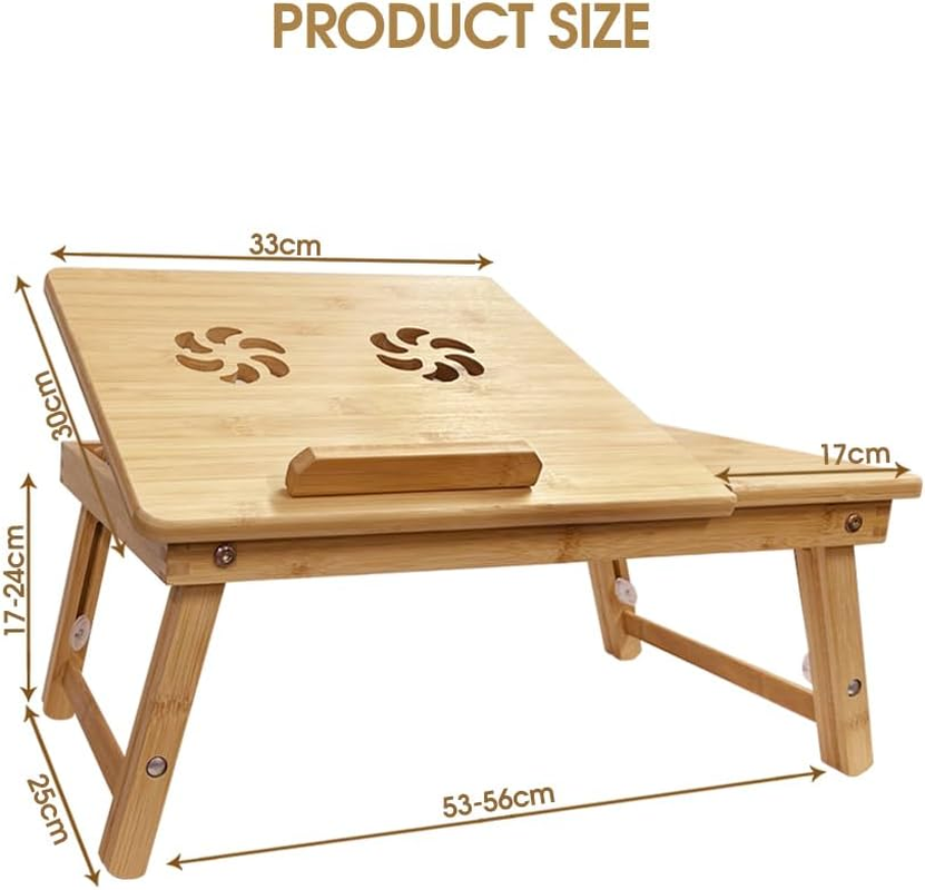 Portable Lap Desk, Clevinger Laptop Desk for Serving Bed Tray Breakfast Table, Bamboo Adjustable Height Angle Foldable Stand with Tablet Phone Slot Notebook Computer Work Study Reading Kids, 50X30Cm image number 1