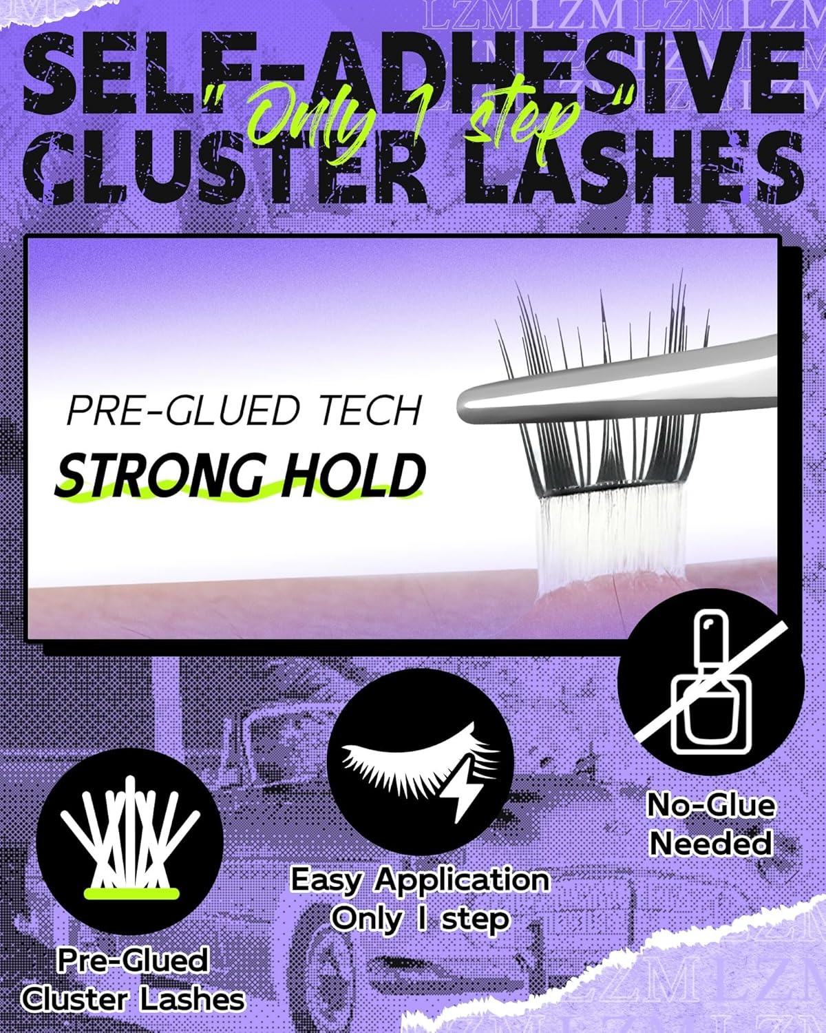 LZM Pre Glued Cluster Lashes Self Adhesive Lashes Clusters Natural with Tweezers No Glue Needed Press-On Eyelashes 8Mm 10Mm 12Mm 14Mm Wispy Eyelash Extensions DIY at Home (KLSH31B) image number 1