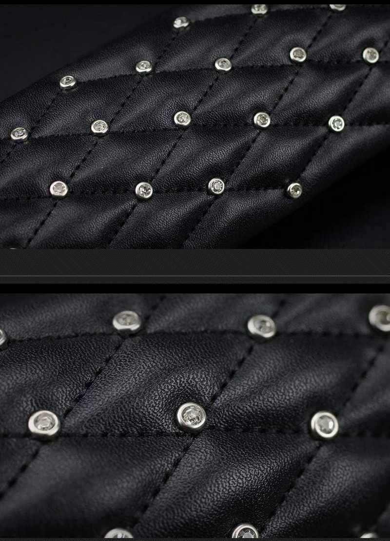 Uphily Black Leather Automotive Gear Shift Knob Cover - Car Interior Accessories Gear Shifter Cover with Bling Diamond Crystal Rhinestones for Women or Girls - 2.1 Crystal image number 3