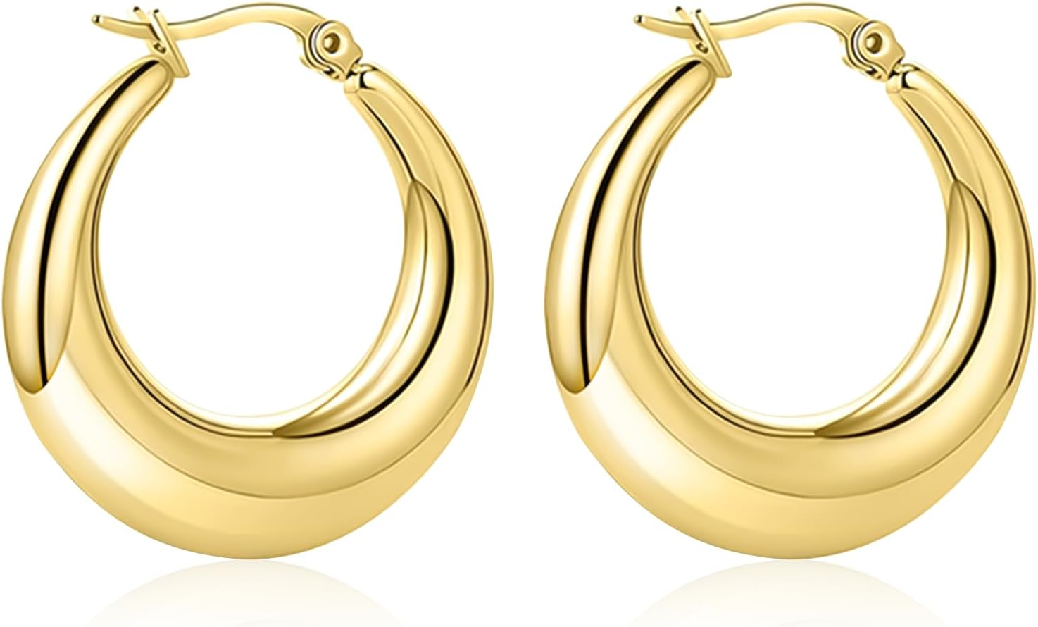 LIAN Chunky Gold Hoop Earrings 18K Real Gold Plated Large Thick Hoops Stainless Steel Lightweight Oval Hoop Earrings for Women Dainty Gold Earrings Jewelry Gifts for Teen Girls