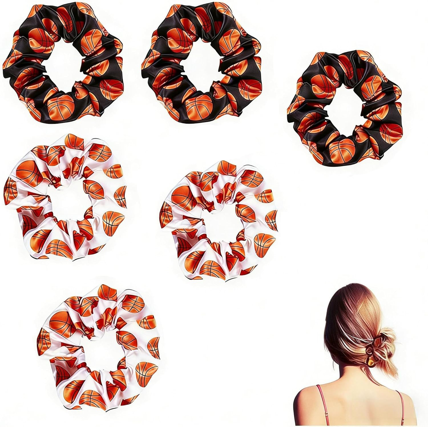 6 PCS Print Hair Scrunchies,Football Hair Elastic Ties Silky Sport Scrunchy for Soccer Players, Teams and Coaches Perfect Soccer Accessories and Football Gifts