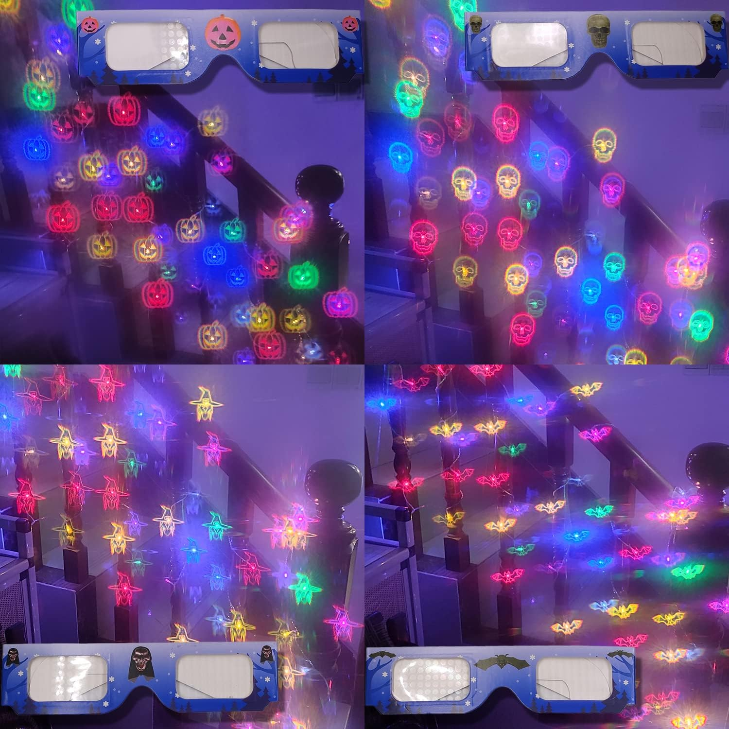 3D Halloween Glasses-12 Pack Holiday Specs Hologram Holiday Images Turn Holiday Lights into Magical Images -Pumpkins, Skeletons, Bats,Witches (12 Pairs) image number 5