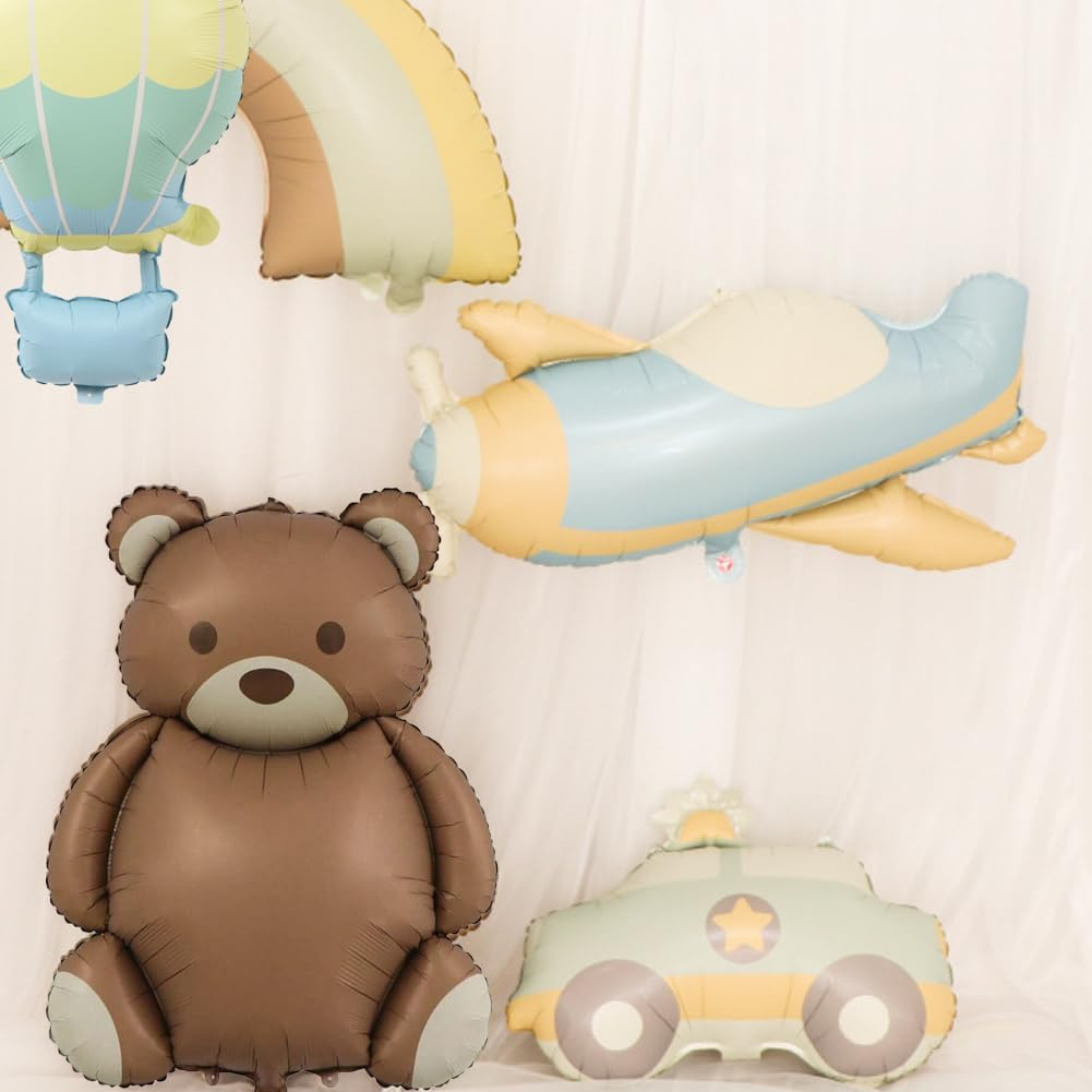SUNSK Bear Balloons Police Car Helium Balloon Aeroplane Foil Balloon Hot Air Balloon Foil Balloon for Children Birthday Party Baby Shower Pack of 8 image number 4
