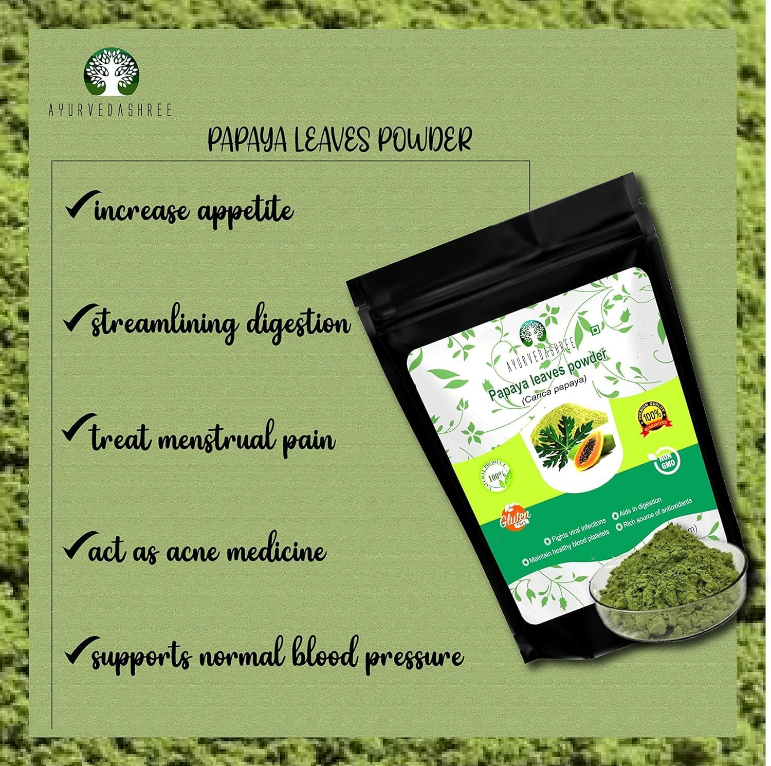 Papaya Leaf Powder 200 Gm | Dried from Fresh Green Leaves, Good to Make Tea, Juice Extract, 100% Leaves Powder(No Fruit, No Seeds) | Non-Gmo,Vegan | Herbal & Natural image number 2