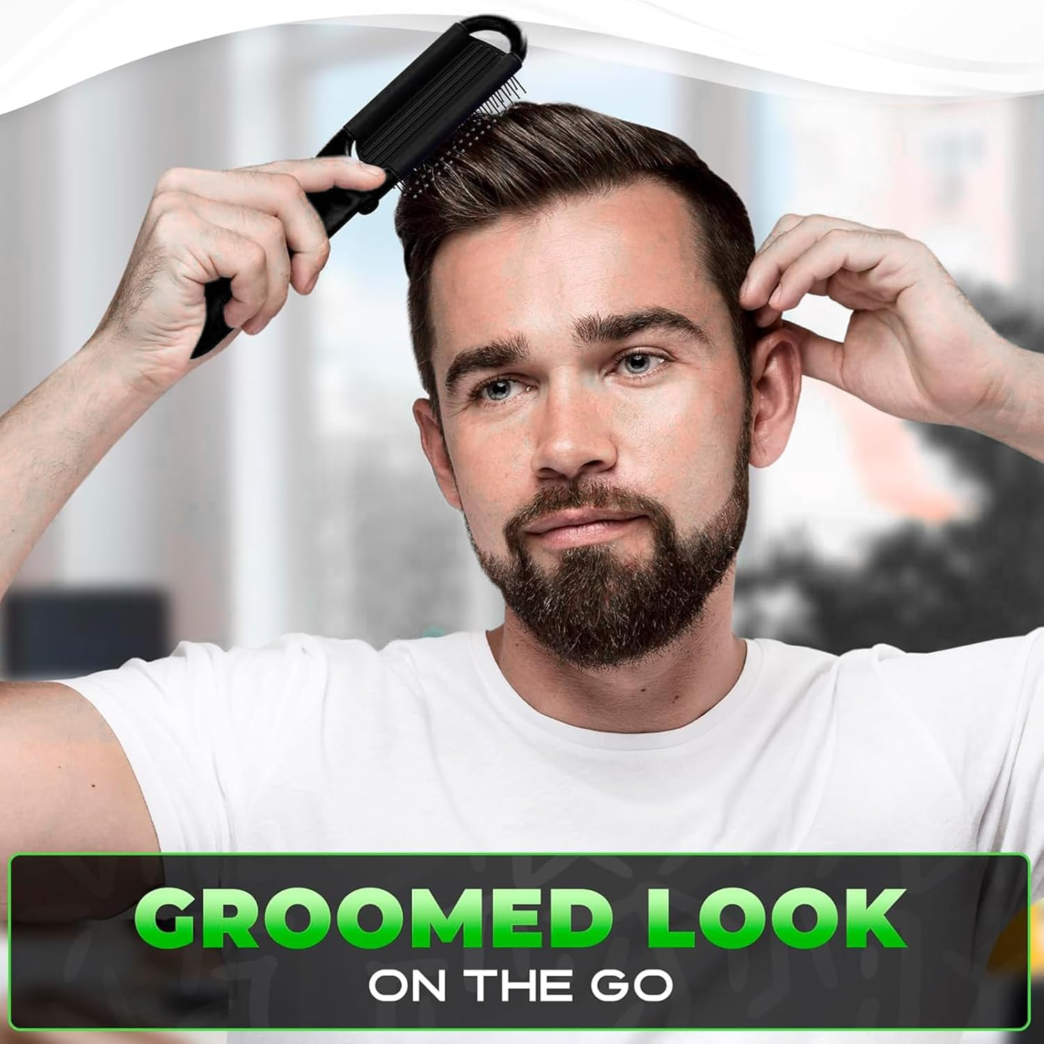 Jrusmr Folding Travel Hair Brush with Mirror 2-Pack Compact Styling Tool (Black & Purple) Massage Comb for Men & Women Portable Hairbrush for Purse and Travel image number 1