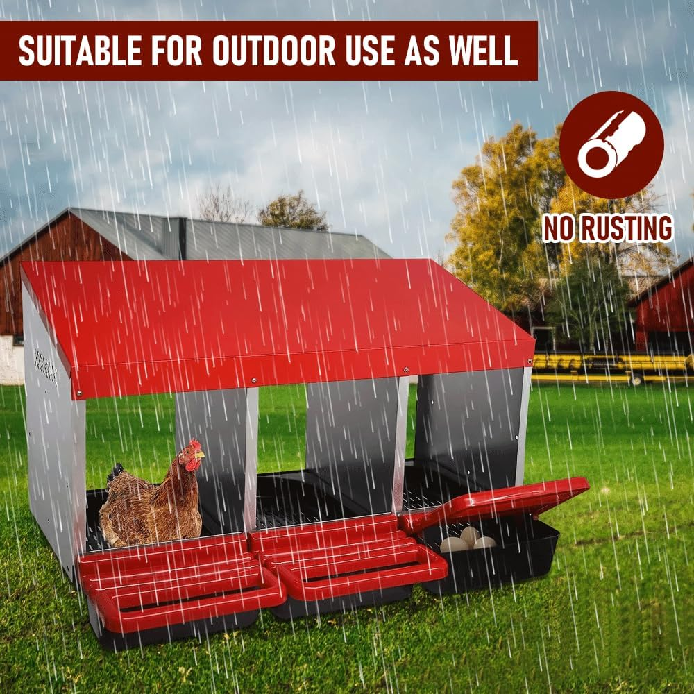 3 Hole Chicken Nesting Box Chicken Hen Laying Nest Box Nesting Box, Chicken Hen Coop Hutch Laying Nesting Box 3 Compartment inside outside Roll Away Lay Egg Nesting Box