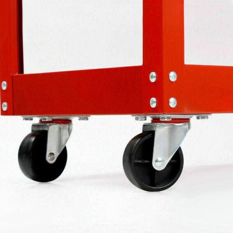 AIMALL Tool Trolley 3 Tiers Workshop Cart Rolling Steel Part Storage Handyman 150KG Red with 330LB Load Capacity, Omni-Directional Wheels, Handle, 25.6"X13.8"X29.1" image number 4