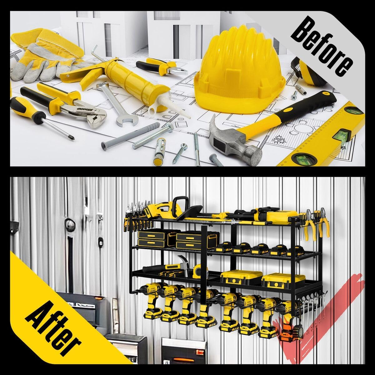 AUSWAY Power Tool Organiser 4 Tier Garage Shelving Unit Wall Mounted Metal Storage Rack Shelves Warehouse Drill Wrench Holder Hanger image number 1