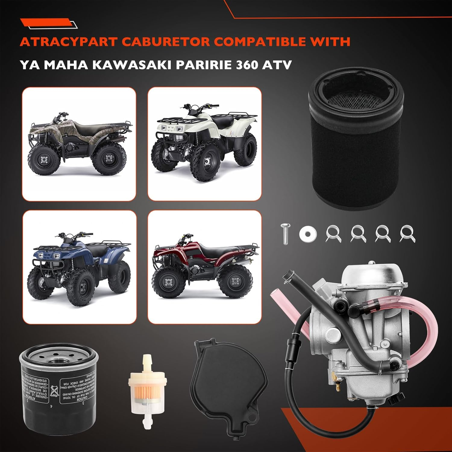 KVF 360 Carburetor Compatible with 2003-2013 Kawasaki Prairie KVF360 KVF360A KVF360B KVF360C Carb Replace# 15003-1686(With Air Filter & Oil Filter & Fuel Filter)