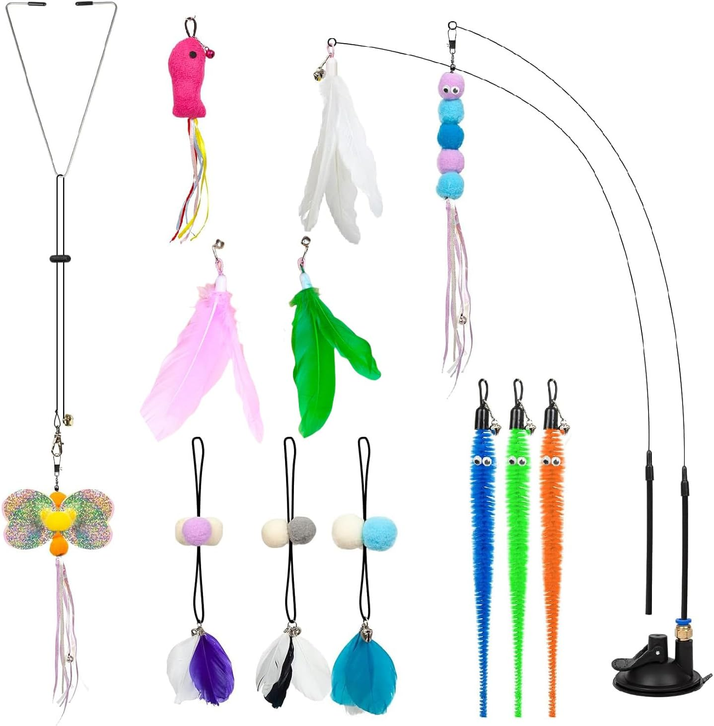 Wzenclave 12 Pack 4-In-1 Interactive Cat Toys for Indoor Cats & Kittens - Feather Teaser Wand with Suction Cup, Triangle & Adhesive Hooks, Fun Exercise Toys for Cats & Puppies image number 4