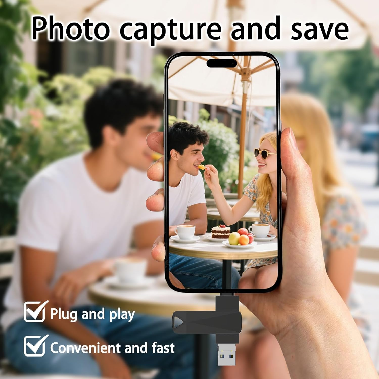 2TB USB Drive, 4-In-1 Iphone USB Stick, USB Flash Drive for Backup, Compatible with Iphone, Ipad, Android, PC USB Memory Stick (Black) image number 5