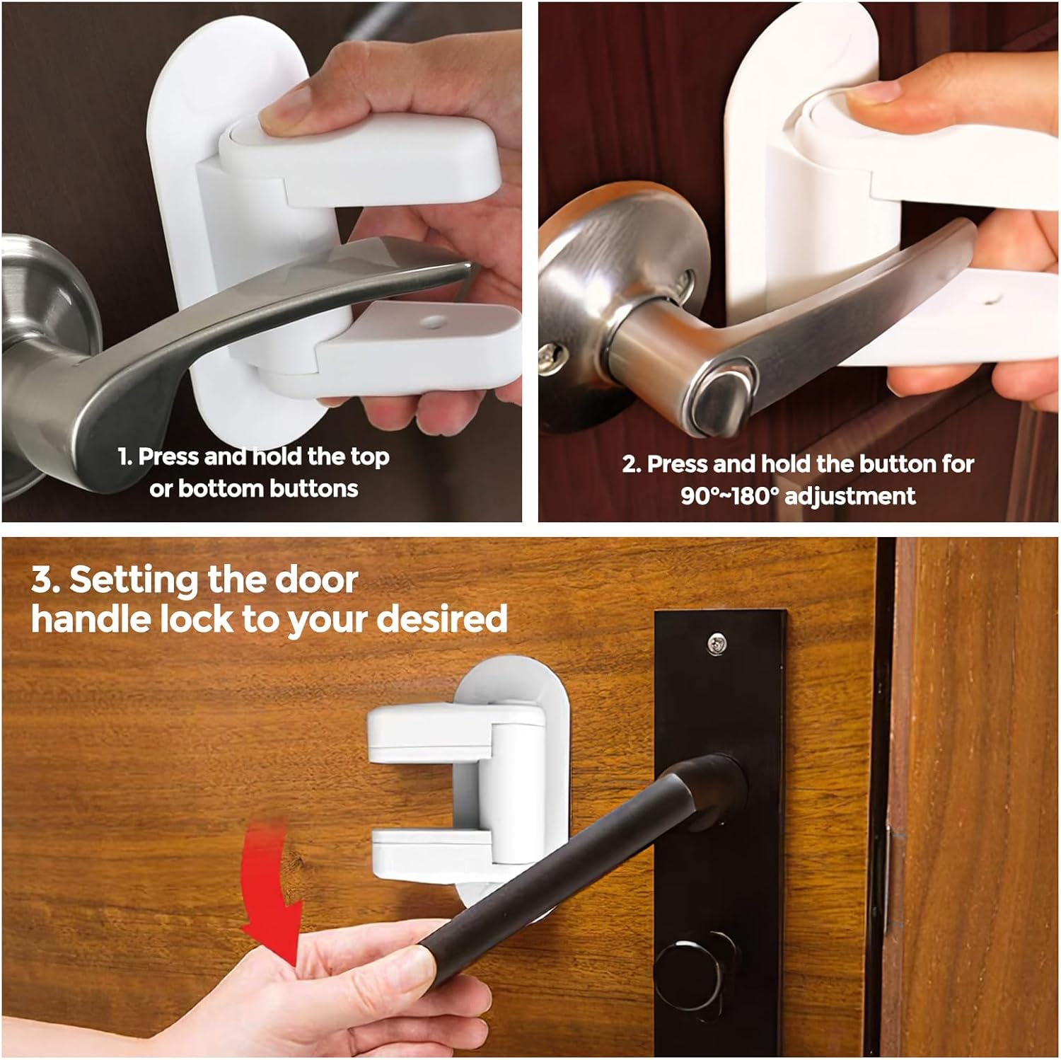 Woobroo Door Lever Safety Lock, 2 Pack Doors Handle Locks without Drilling for Child-Proof & Pet-Proof, Heavy-Duty 3M Adhesive Tape, No Tools Required, White image number 4