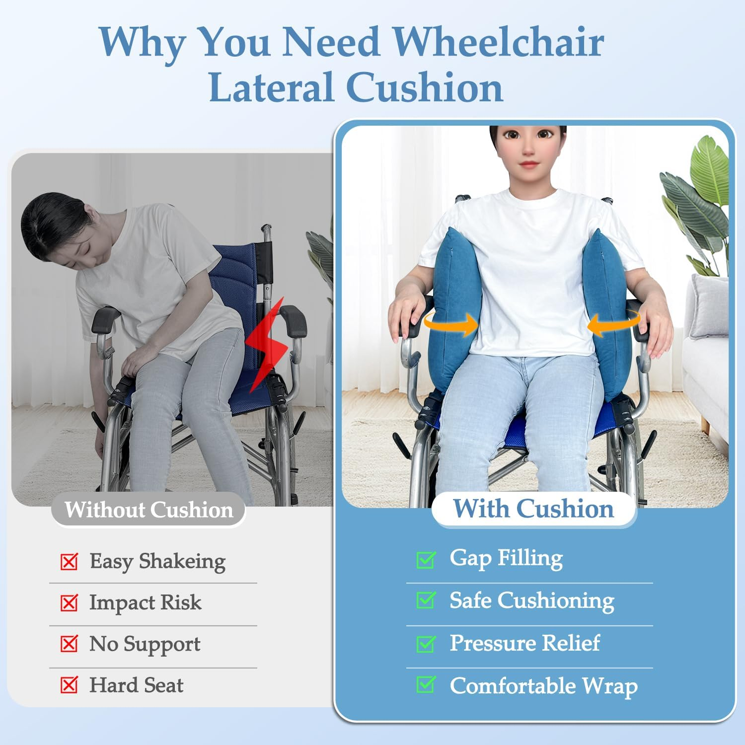 Lateral Support for Wheelchair Back Support Cushion for Pressure Relief Folding Pads Improving Better Posture Sitting Assist Wedge for Elderly Disabled Stroke Patients in Recliner Wheelchair (Blue) image number 1
