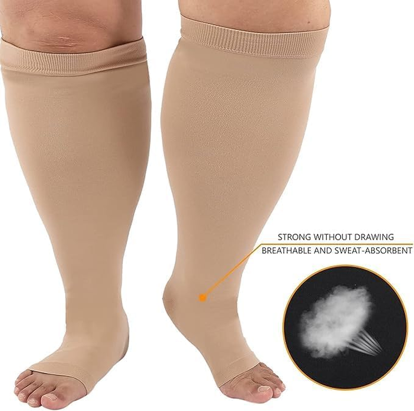 Toeless plus Size Compression Socks Wide Calf Unisex Open Toe Soft Comfy Support Recovery Knee High Socks image number 5