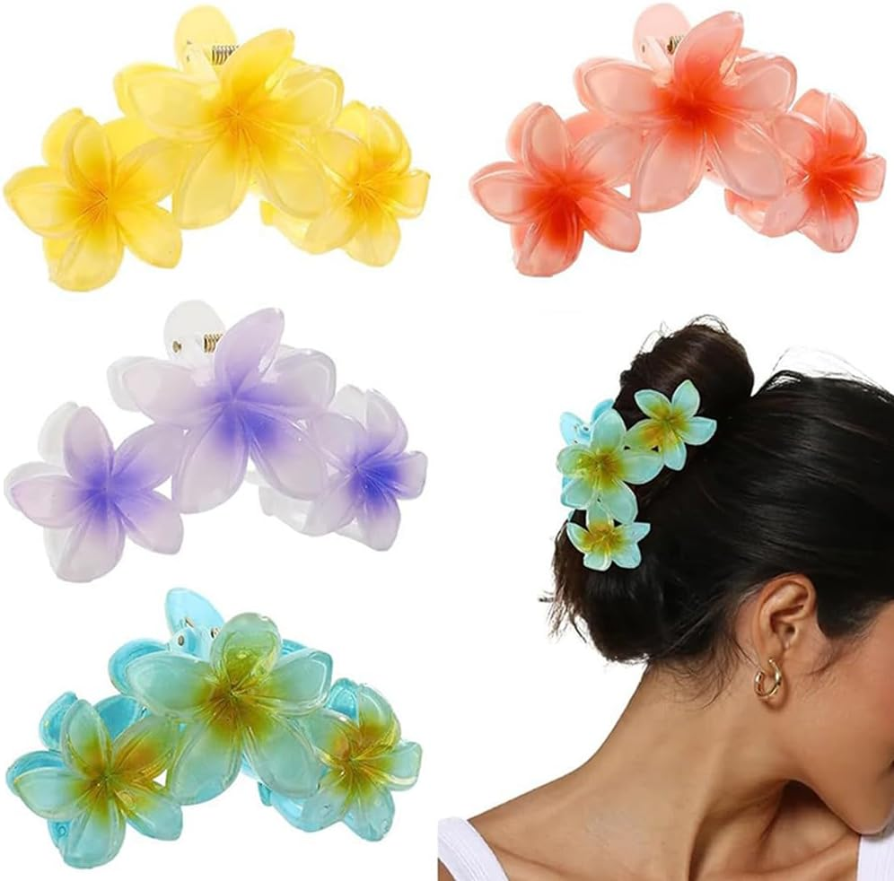 ZSPERKLA Pack of 4 Flower Hair Clips, Cute Acrylic Hair Clips for Women, Non-Slip Large Hair Clips for Thick Thin Hair, Fashionable Hair Accessories for Girls