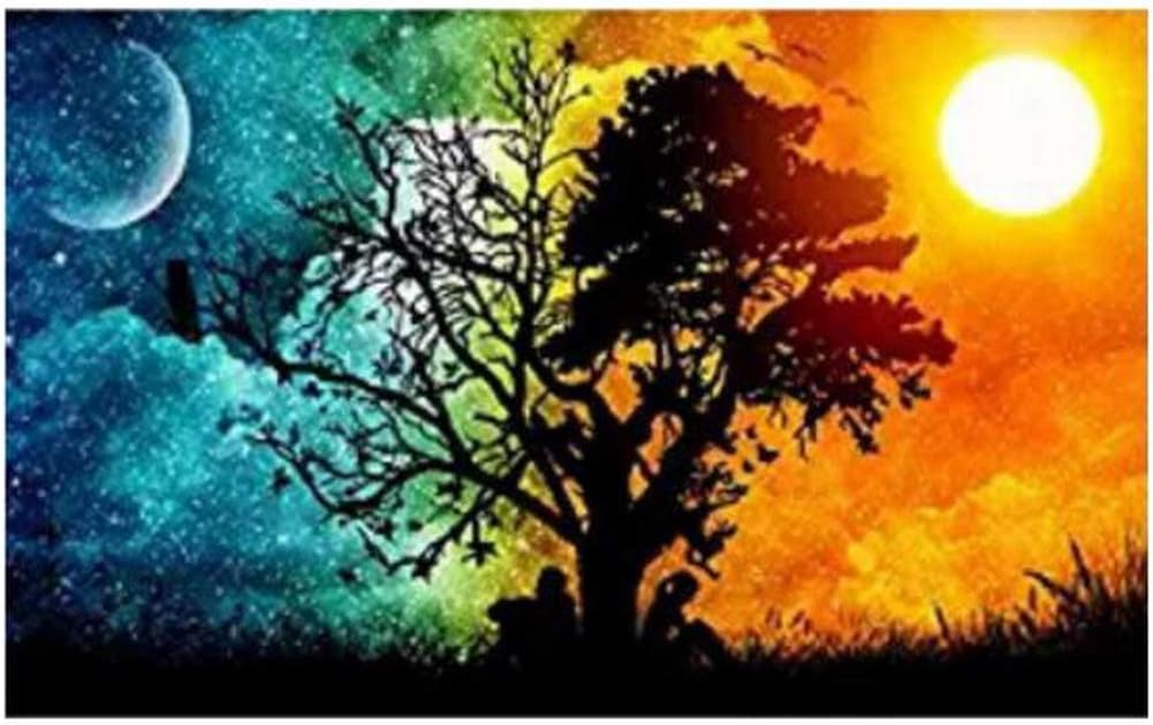 Ukerdo Day & Night Tree Picture Arts Home Wall D&eacute;cor DIY Diamond Painting Kits Embroidery Full Drill for Gift image number 1