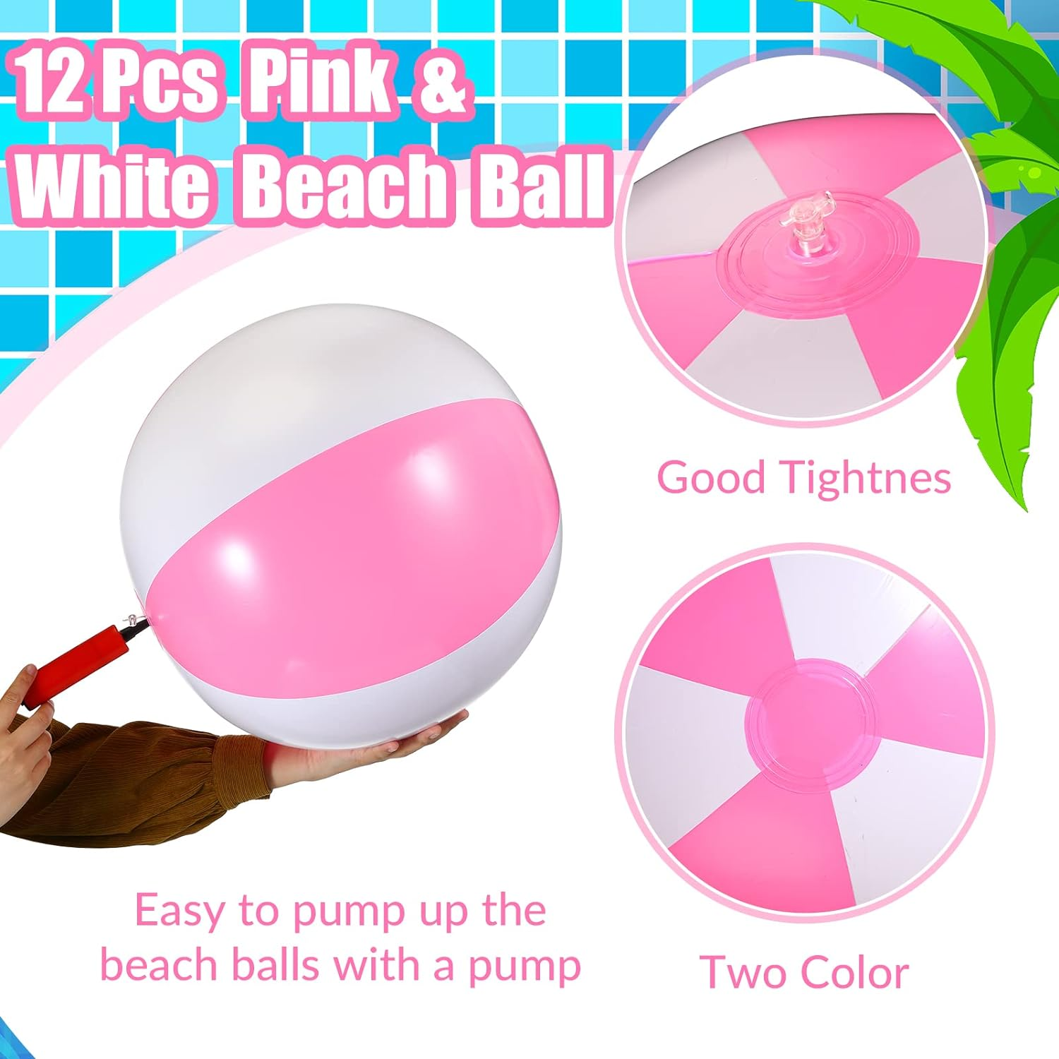 12 Pcs 16'' Beach Ball PVC Inflatable Ball Bulk Blow up Pool Balls for Swimming Pool Summer Hawaiian Tropical Theme Party Favors Decorations Favors Supplies