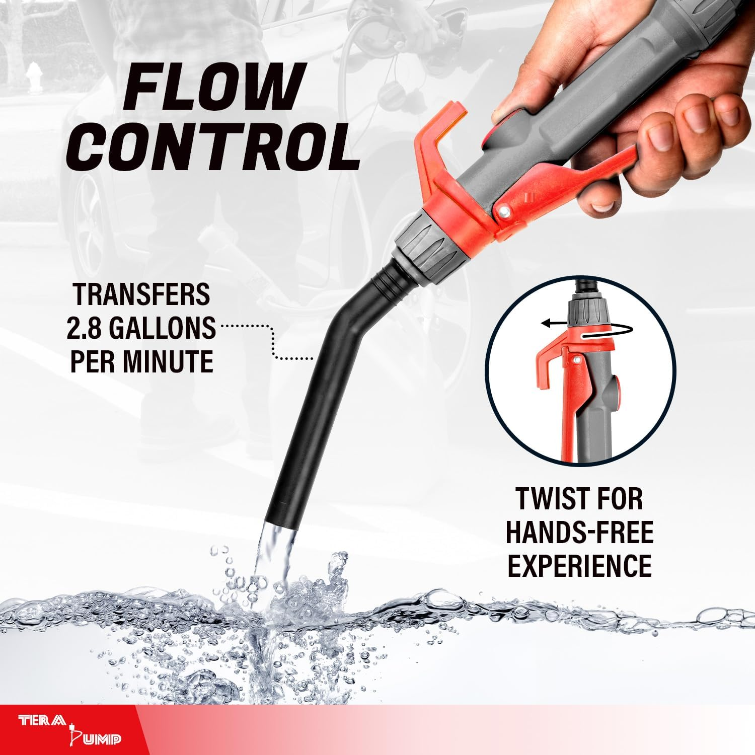 TERA PUMP Portable Battery Powered Multipurpose Gas Transfer Pump (2.8 Gallons/Min) &ndash; 2Nd Gen Liquid Transfer Pump with Quick Stop Nozzle for Gasoline, Diesel, DEF, Kerosene image number 3
