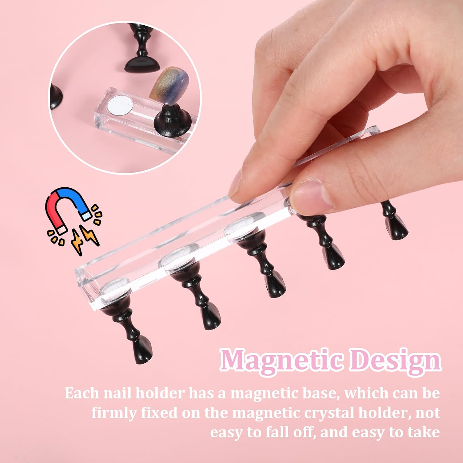 Piriuuo Pack of 2 Nail Stands, Acrylic Nail Stand for Press on Nails Display, Nail Practice Stand, Magnetic Nail Tips Holder, DIY Nail Art Stand, Nail Pressure Nail Stand for Manicure Tool