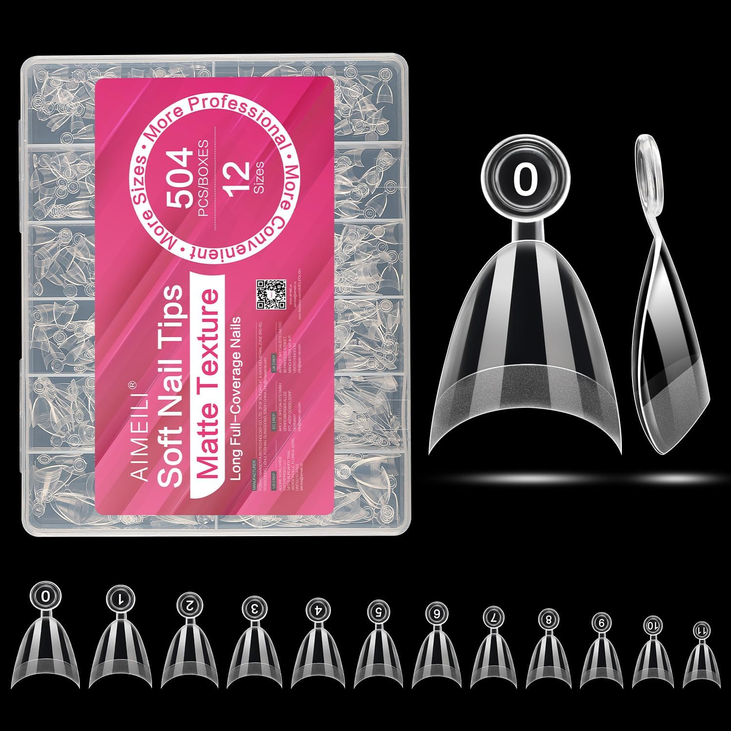 AIMEILI Short Almond Nail Tips, 504Pcs Half Cover Short Gel Nail Tips Clear Fake Nails for Nail Extension DIY Nail Salon, 12 Sizes - Jp010 image number 3